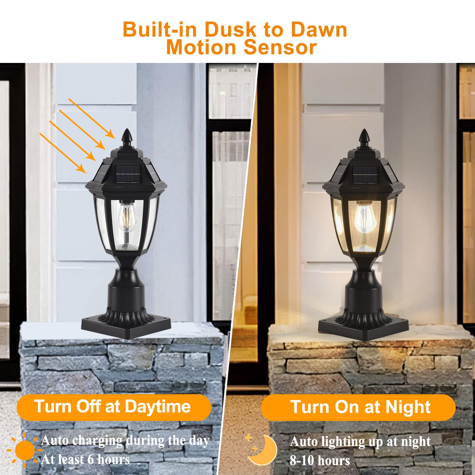 BOXCUPIN Solar Post Light with Motion Sensor, Aluminum, Waterproof, 1 Pack with Base, Black, Model BXOWLS12