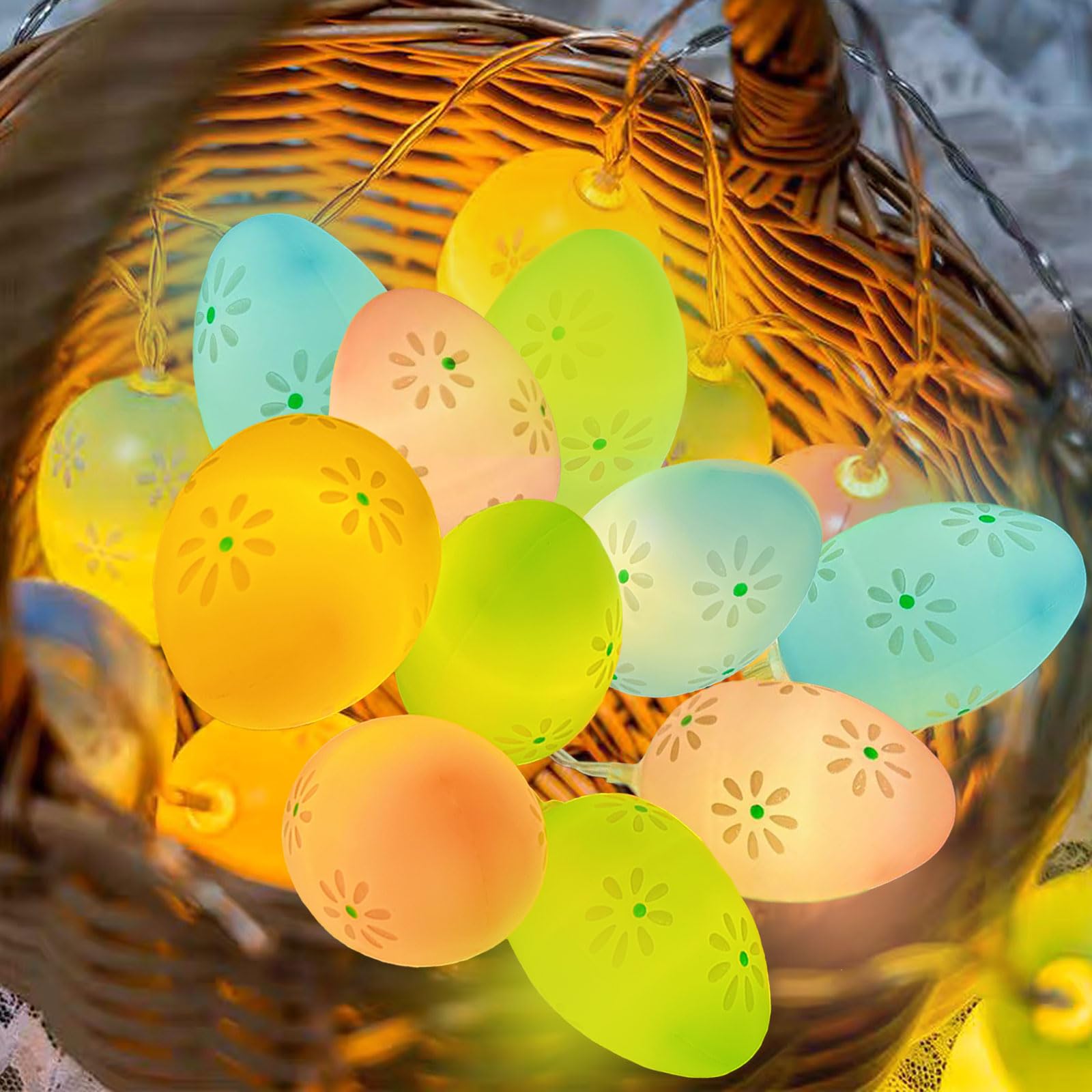 ITICdecor Easter Day Light Egg String Lights Battery Operated with Timer 5.4Ft 10LED Fairy String Lights for Easter Decor Indoor Bedroom Patio Spring Theme Party Decor