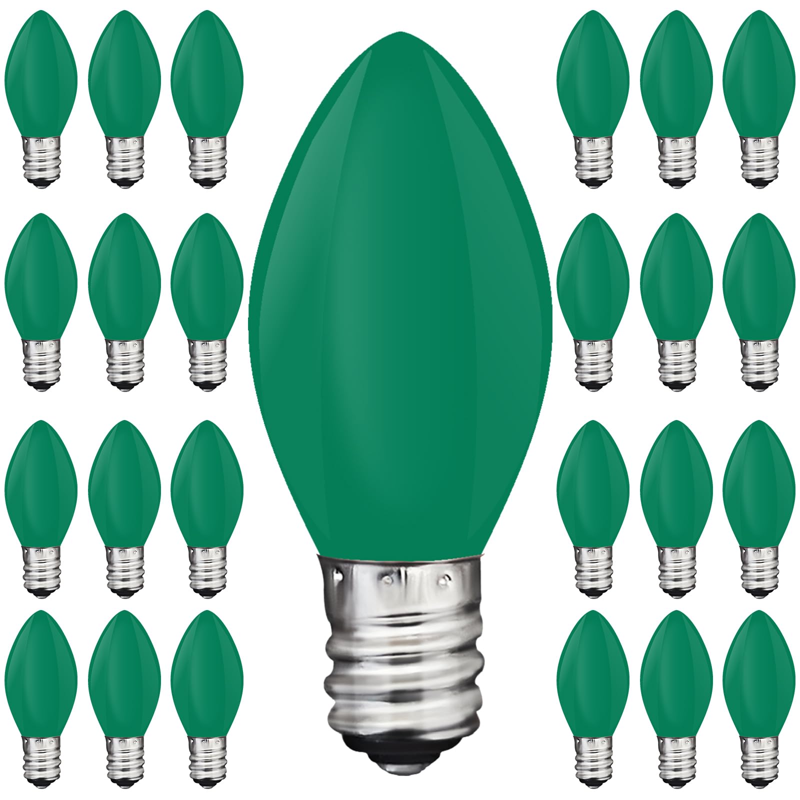 25 Pack C7 Green Led Replacement Light Bulbs, Christmas Indoor Outdoor String Lights Bulbs, Shatterproof Led Night Light Bulbs,