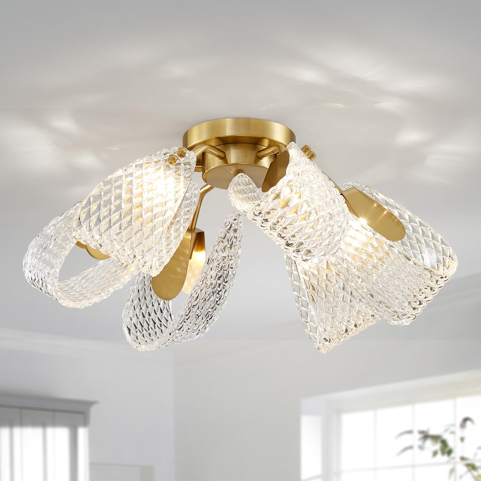 Agv Lighting Cl060 Glass Chandelier, Flushmount Ceiling Light Fixture For Living Room, Close To Ceiling Modern Design, 6-Lights,