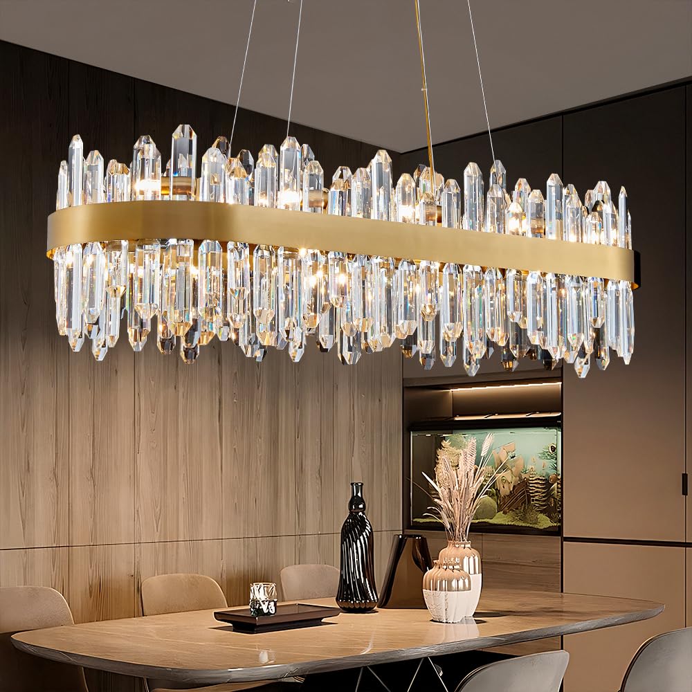 LIZZTREE Gold Oval Crystal Chandelier L35.4 inch, 20-Lights Gold Chandeliers Modern Crystal Chandelier Pendant Light Fixture G9 