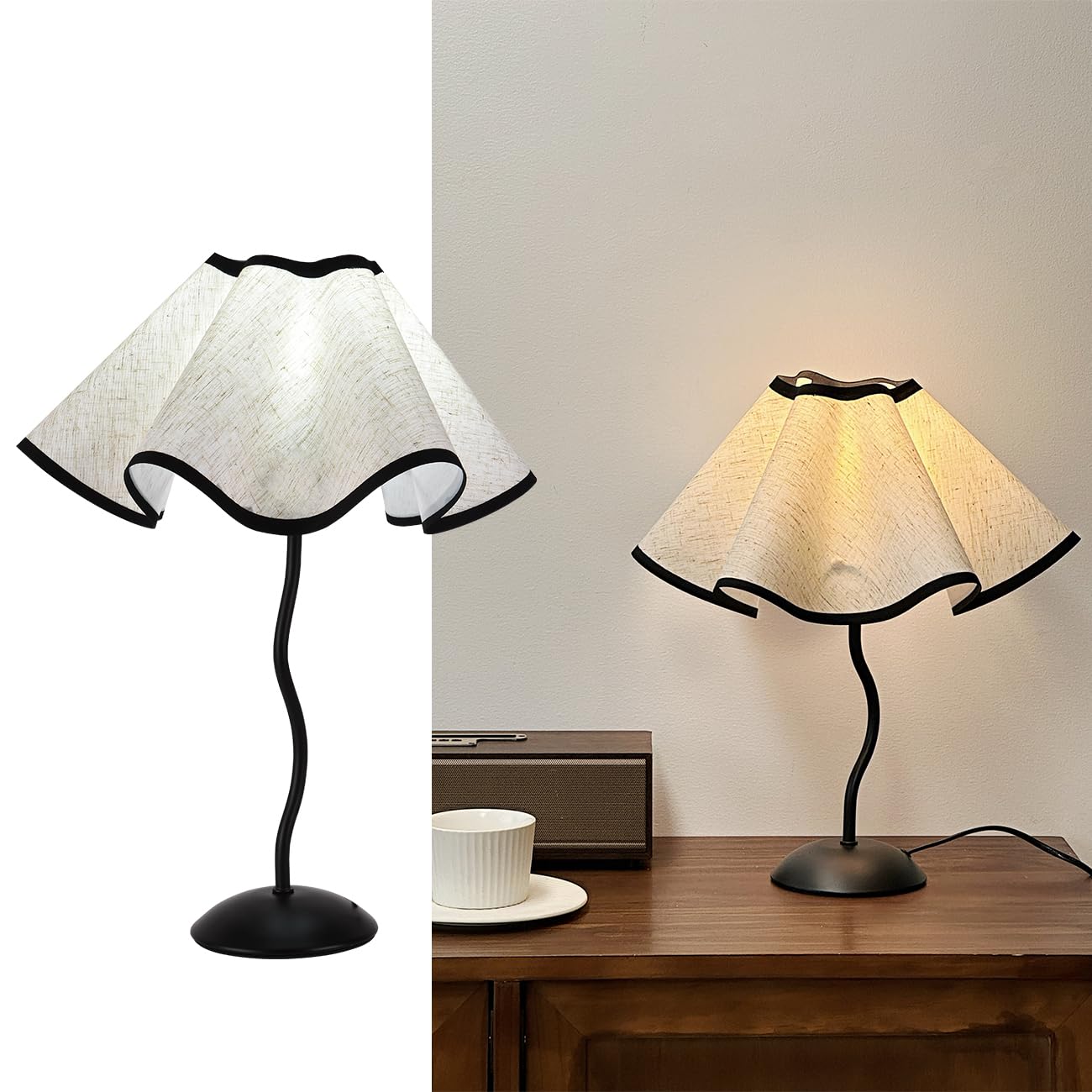 AMARTIZ Small Table Lamp Modern Black Bedside Table Lamp Mini Linen Deco Night Stand Light Lamp with Fabric Shade Modern Desk Li
