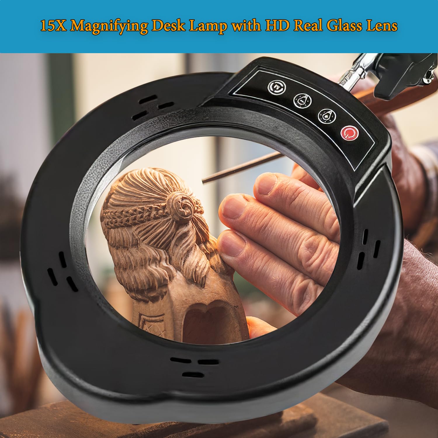 15X Magnifying Glass Desk Lamp With Metal Base, 5 Color Modes 10 Levels Adjustable Brightness, 360 Rotatable Flexible Aluminum A