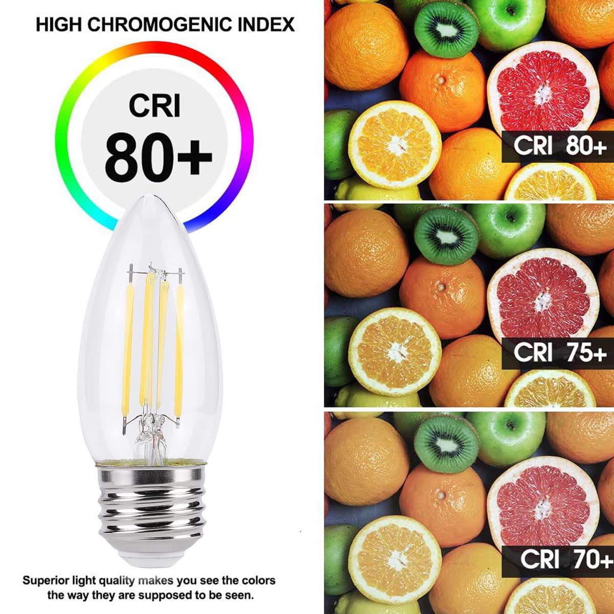 KINUR E26 Candelabra led Light Bulbs 4 Watt (40 Watt Equivalent) LED Chandelier Light Bulbs 5000K Soft White Chandelier Decorati
