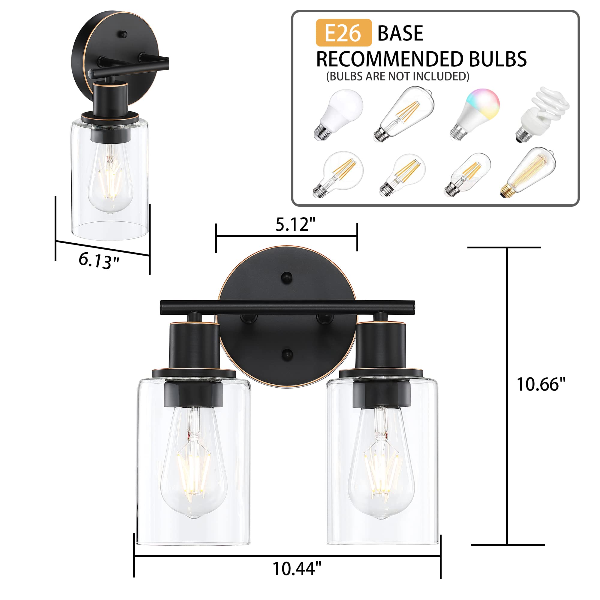 Pia Ricco Bathroom Vanity Light Fixtures, 3-Light Bathroom Wall Lights with Clear Glass Shades, Oil Rubbed Bronze Modern Vanity