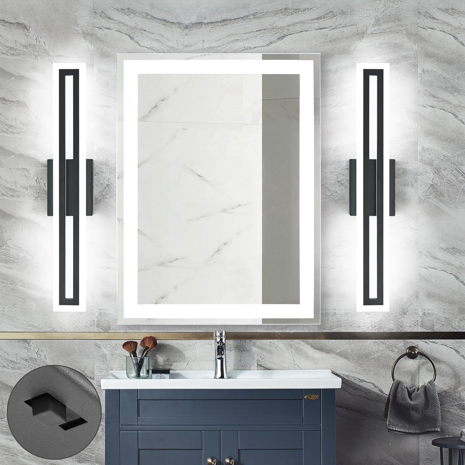SOLFART 24 inch LED Vanity Light Fixture, Black Adjustable 5CCT, Aluminum, Model S8300-610mm-6000K