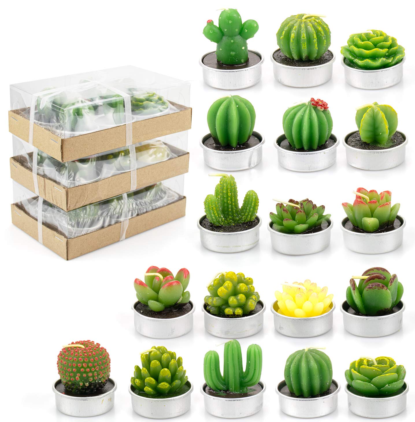Lawei 18 Pack Cactus Tealight Candles - Handmade Delicate Succulent Mini Plants Candles - Perfect For Home Decor Candles Festival Wedding Props And House-Warming Party