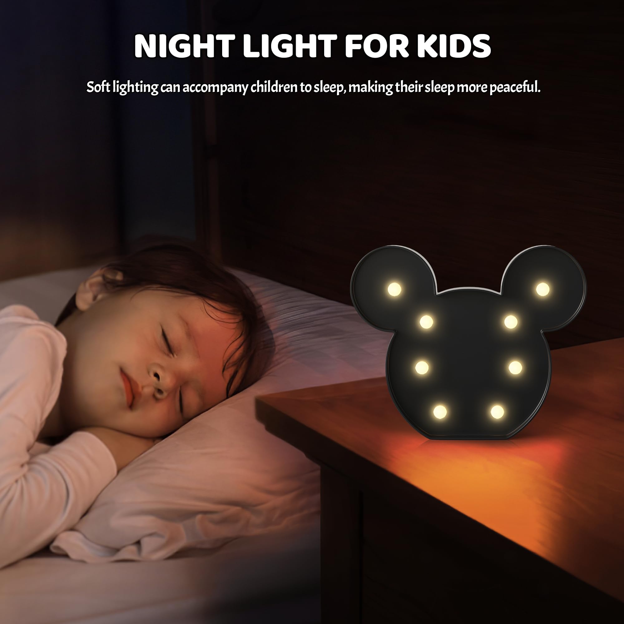 Ganrami Black Mouse Decor, Battery Powered Mouse Night Light For Kids, Mouse Birthday Decorations For Kids, Kids Room Decor For
