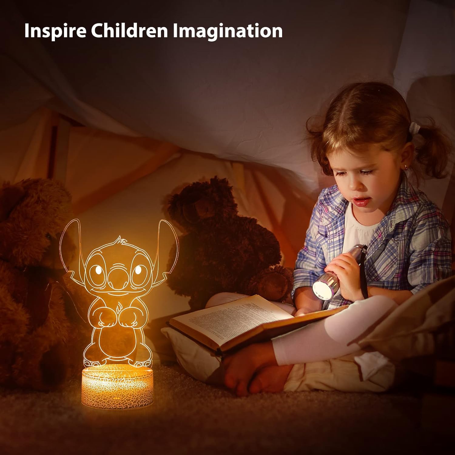 Hoofun 3D Illusion Stitch Night Light with Remote Control - Perfect for Girls Room Decor, Birthday and Christmas Gifts