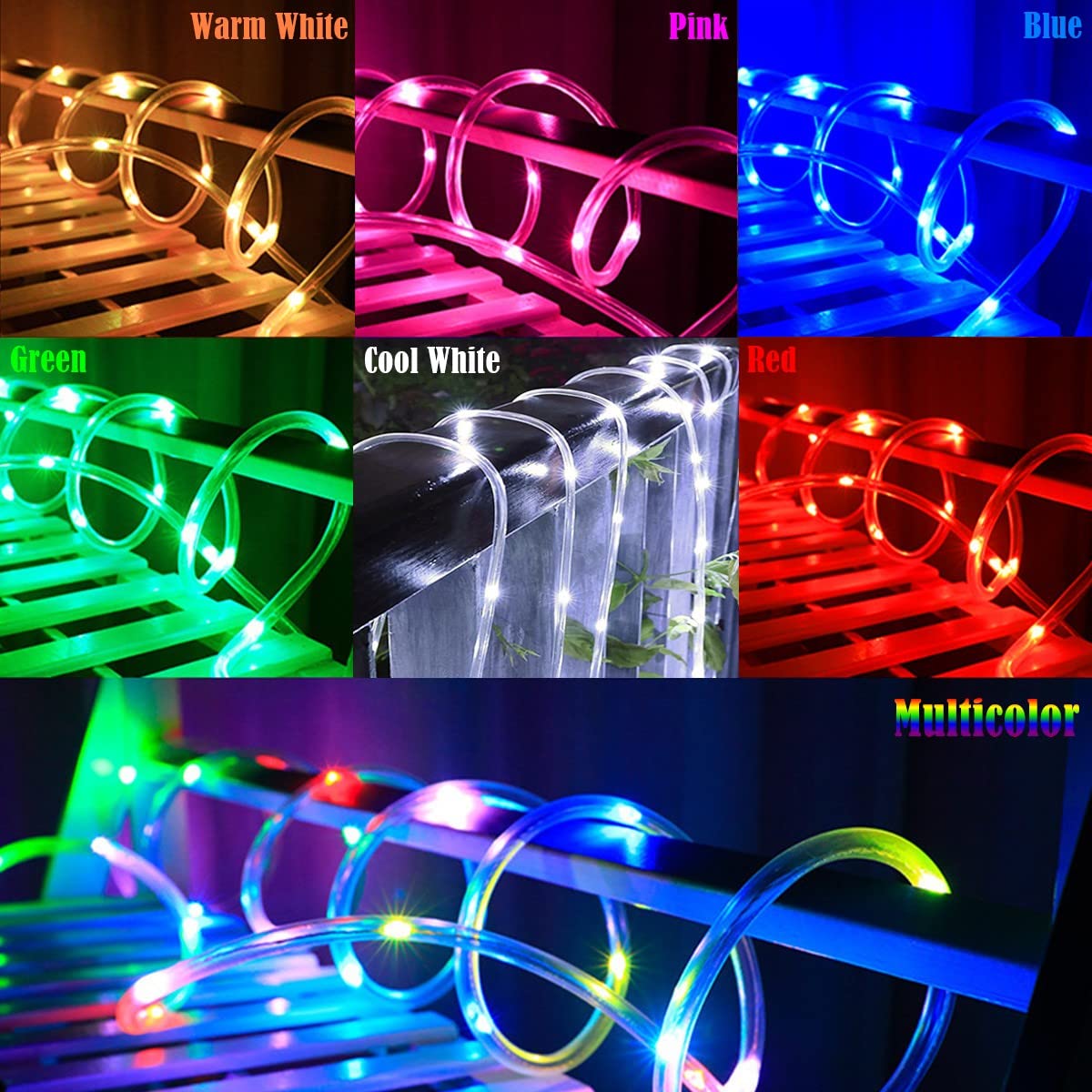 RUICHEN Solar Rope Lights, 50 LED Waterproof Fairy Lights, 16.5FT, Multicolor, Model RC0814WC