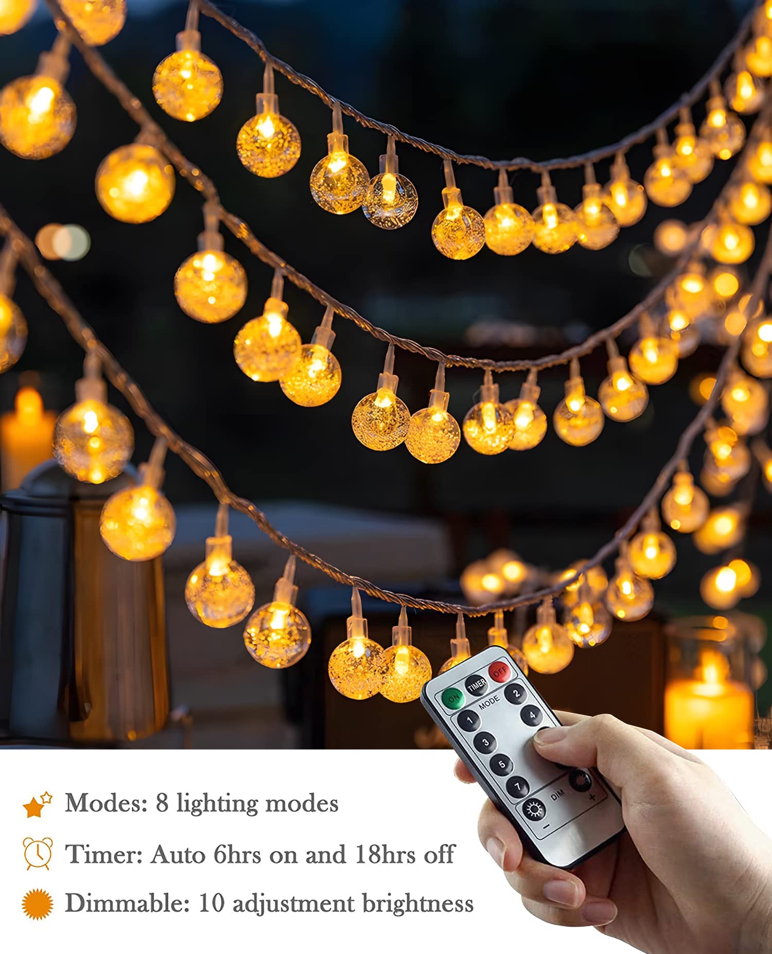 ANJAYLIA 33ft 80LED Globe String Lights Battery Operated With Remote - Waterproof Indoor Outdoor Hanging Fairy Lights for Home,