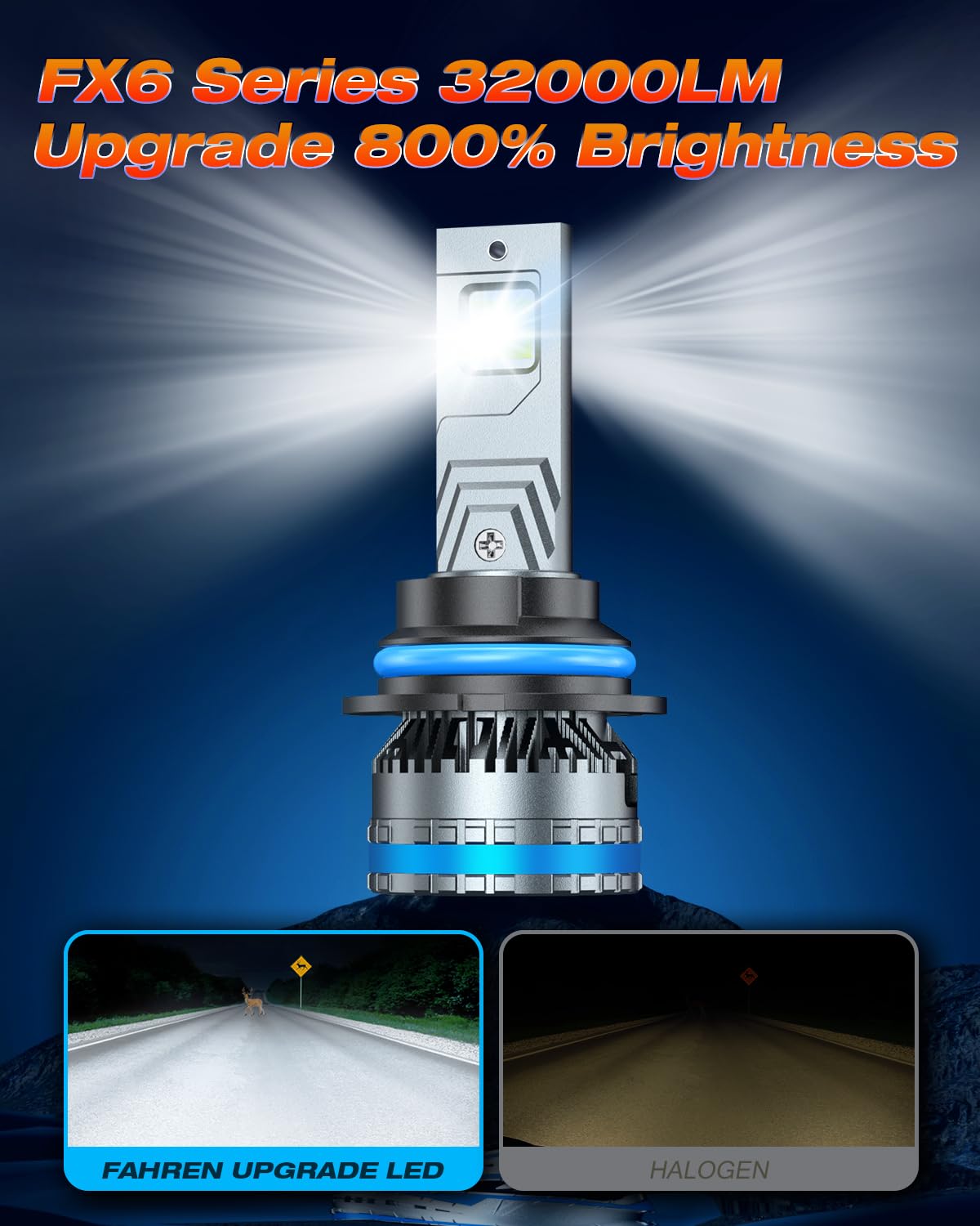 FAHREN 9007/HB5 Fog Lighting Bulbs, 120W 32000LM, 6500K Cool White, IP68 Waterproof, Pack of 2
