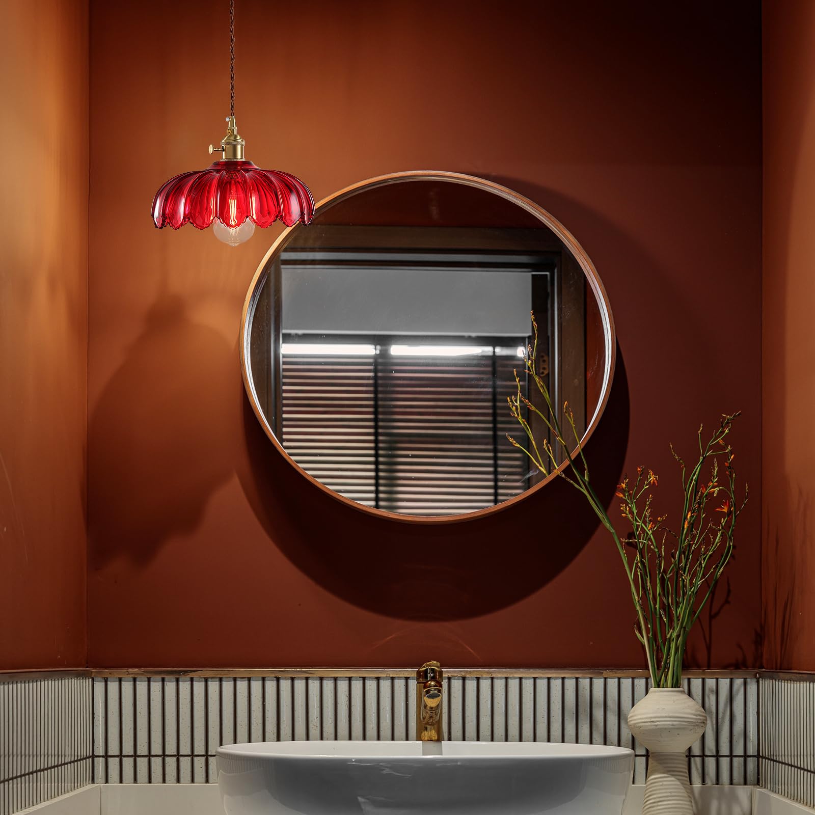 XZHGCEE Plug-in Pendant Light, Red Glass Hanging Lamp, E26 Compatible, Model 6202401, Ideal for Kitchen, Bedroom, Dining Room, Living Room