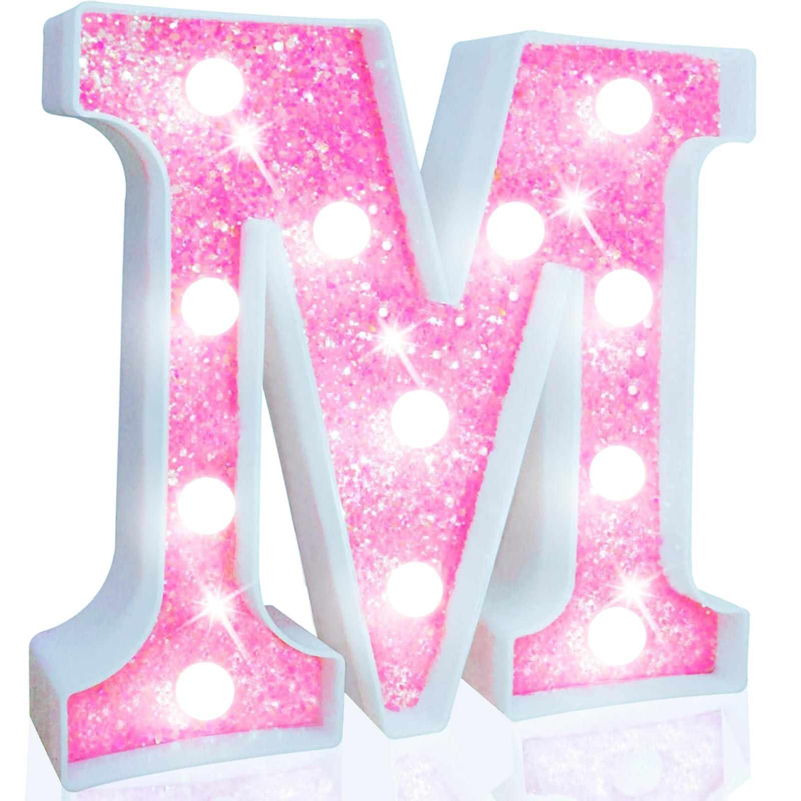 Pooqla Led Marquee Letter Lights  Light Up Letters For Birthday Decorations  Glitter Letter Sign Battery Powered Night Light Pink Party Wedding Christmas Girls Gift Bedroom Dorm Decor  Cool White M