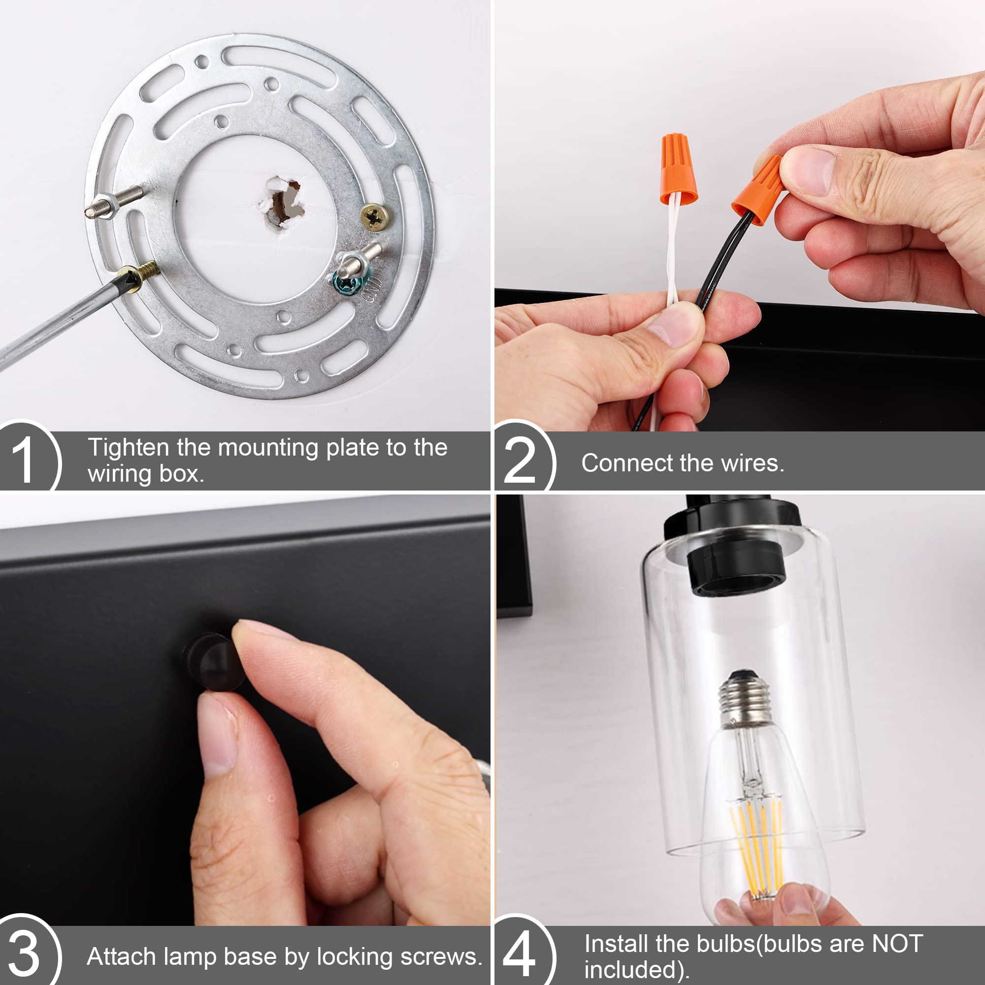 MELUCEE 4 Lights Sconces Wall Lighting Black with Clear Glass Shade, Industrial Bathroom Light Fixtures Vanity Lights Porch Ligh