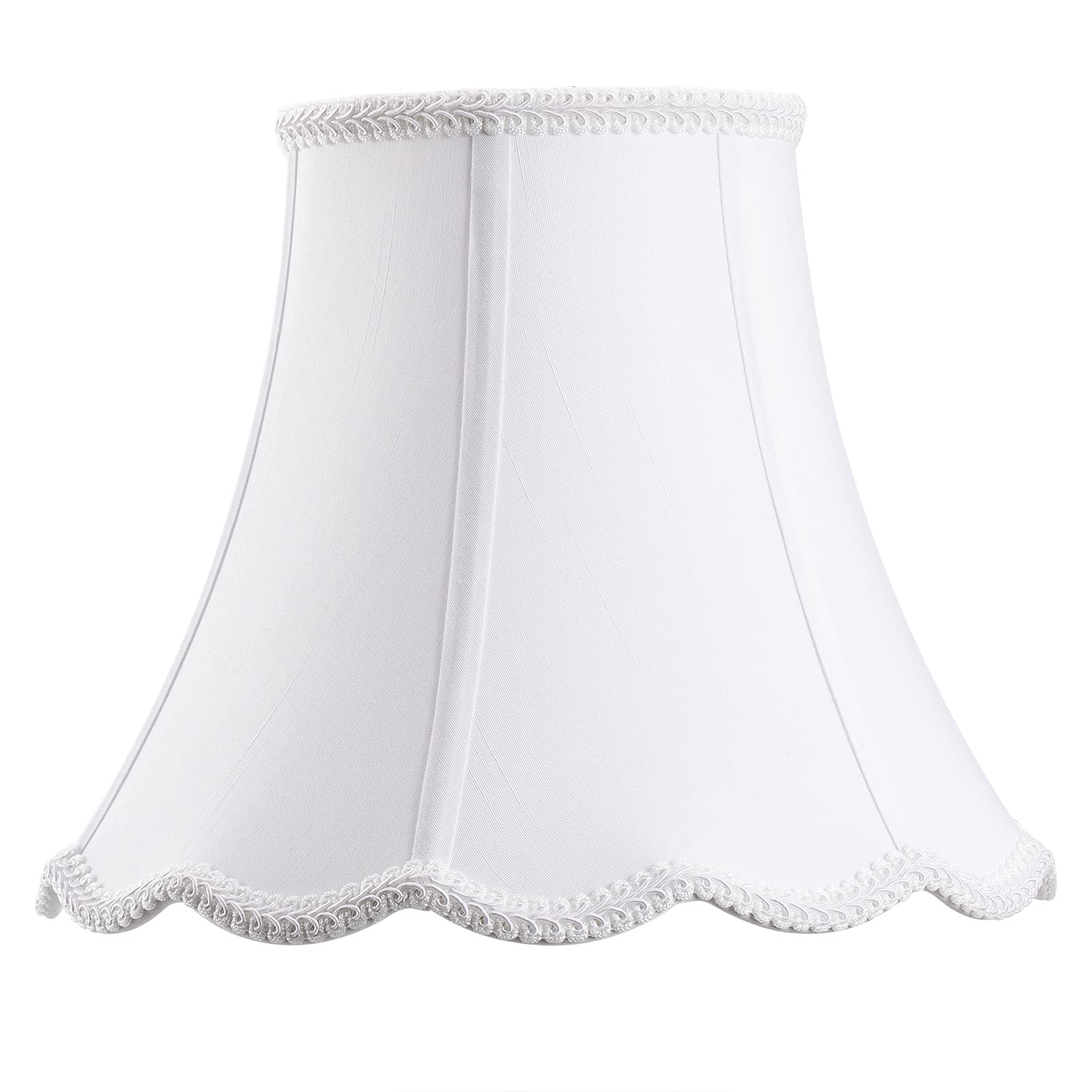 Bell Lamp Shade, Saangseon White Scalloped Lampshade Replacement, 7'' Top x 14'' Bottom x 10.5'' Slant Height x 10'' Vertical Height, Brass Spider