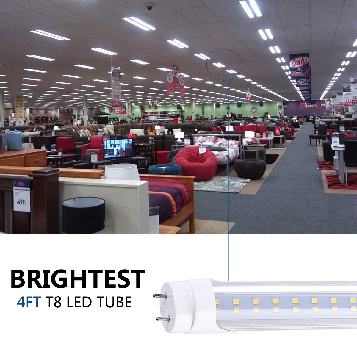 JOMITOP T8 LED Light Bulb 4FT 3360 Lumens Day White 5000K Dual-End 100 Pack Model T812-28W-TS-50K100