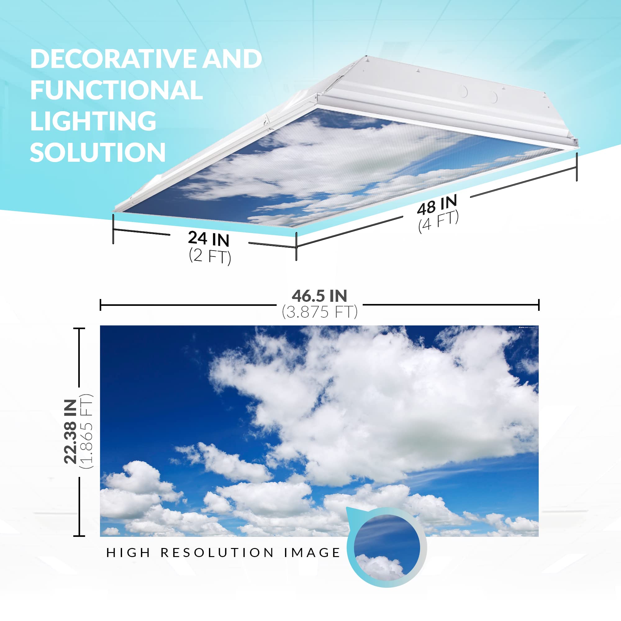 OCTO LIGHTS Fluorescent Light Covers 2x4 (22.38in x 46.5in) - Backlit Film, Breathtaking Stratocumulus, Model CL