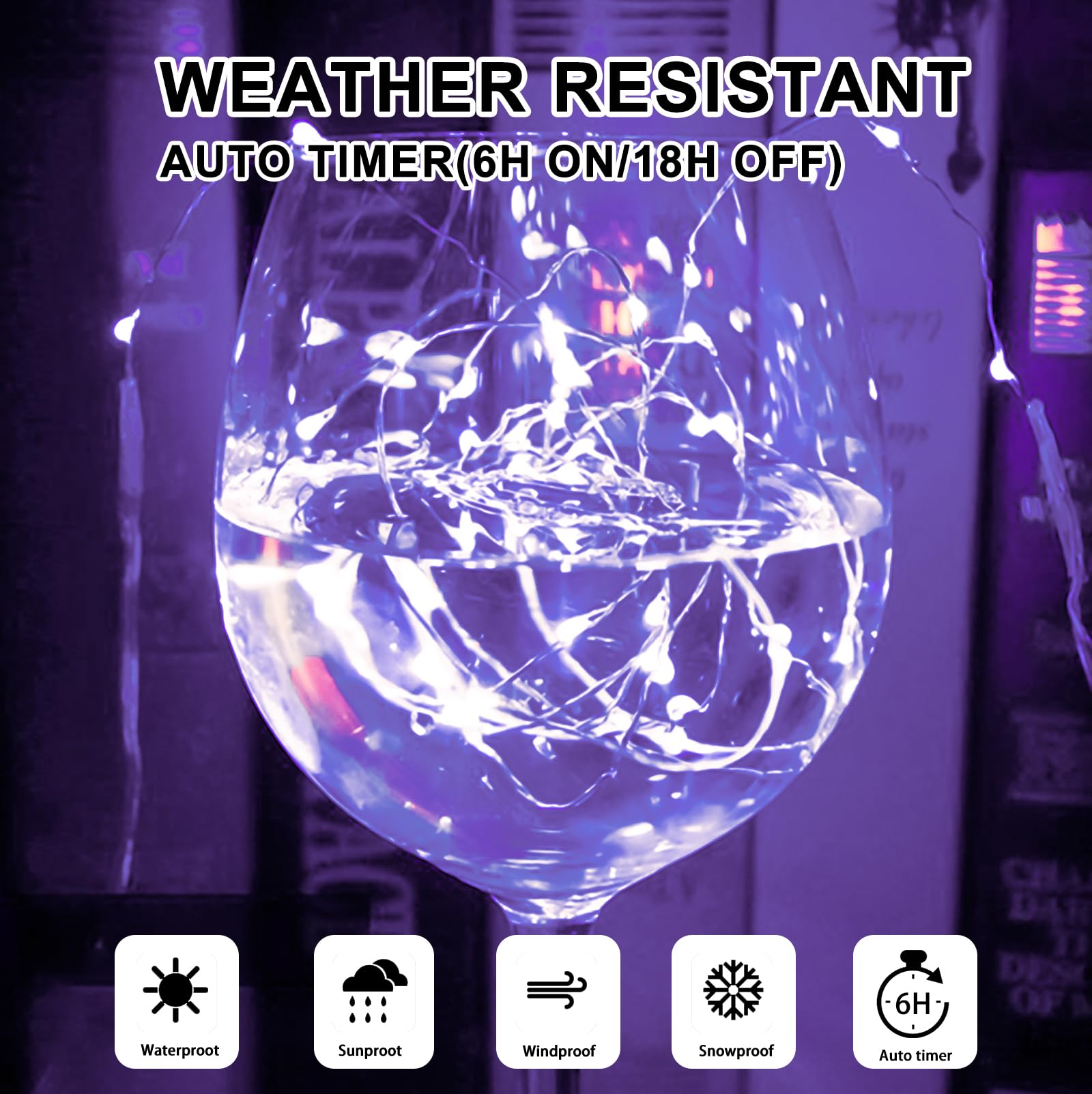 Sinamer Purple Fairy Lights Battery Operated (Included), 8 Modes & Auto Timer, 2 Packs 5M 50Led Mini Twinkle Silver Wire Firefly Starry Lights, Waterproof Battery Operated Lights For Wedding Parties