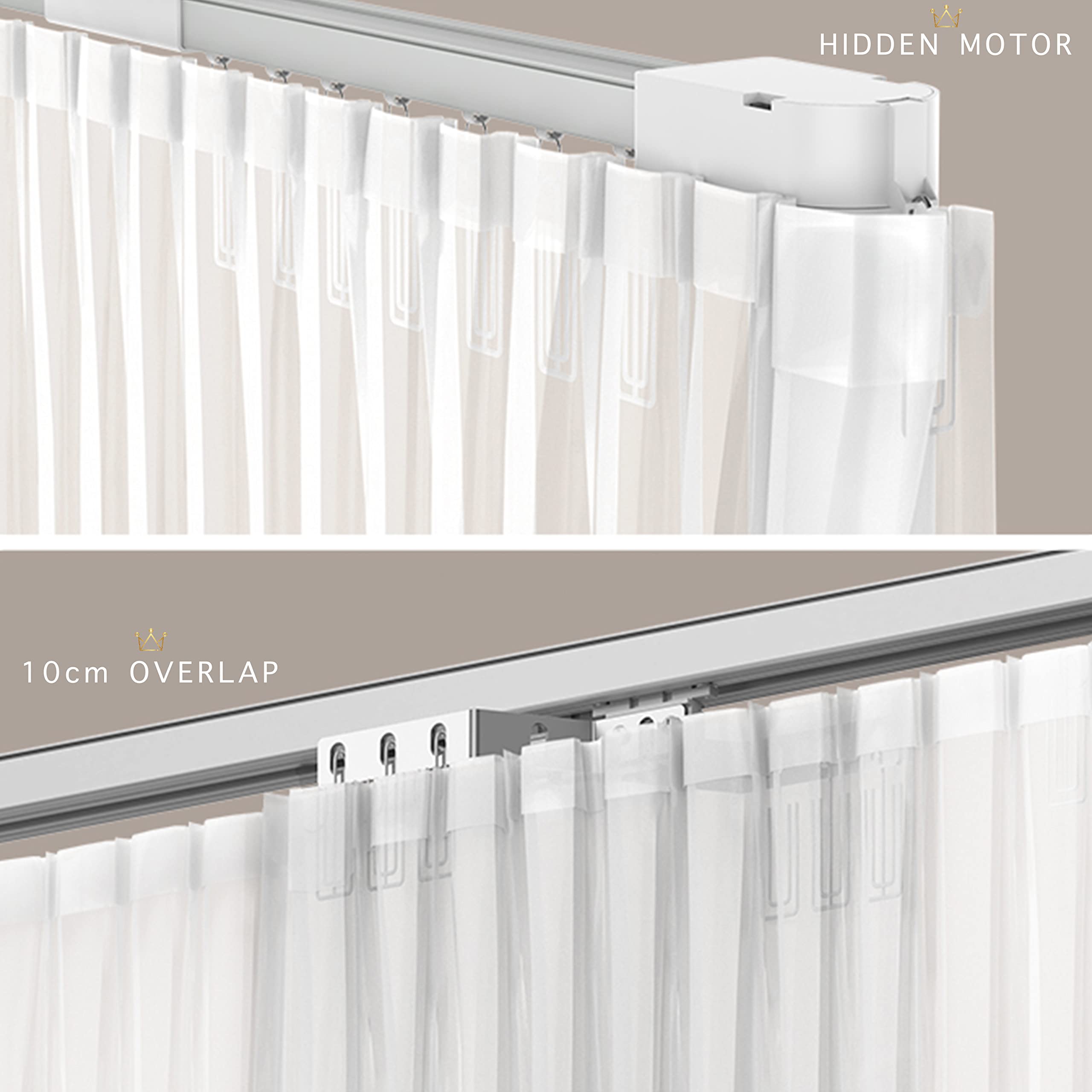 Quoya Smart Electric Curtain Track AT5810?Up to 3m(118in) - Motorised and Adjustable ?, with Automated Rail Motor with App, Voic