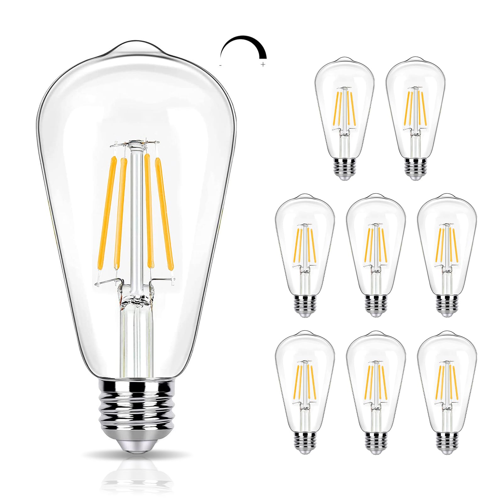 Winsaled 8 Pack Dimmable Led Edison Bulbs 40W Equivalent  St19/St58 4W Decorative Led Light Bulbs For Ceiling Lighting Fixtures  90 Cri  450Lm  E26 Base  2700K Soft White