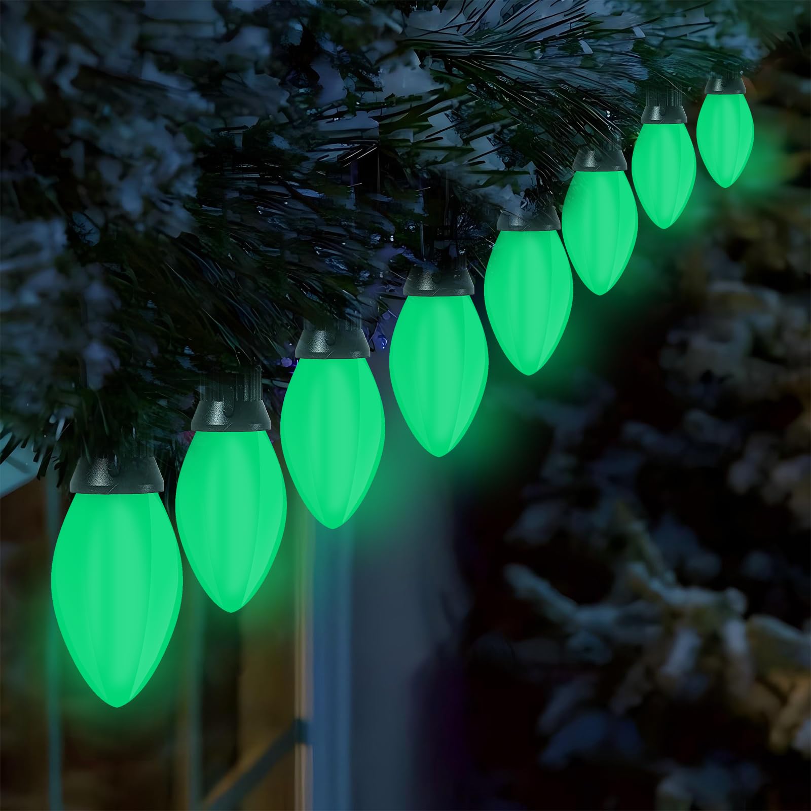 25 Pack C7 Green Led Replacement Light Bulbs, Christmas Indoor Outdoor String Lights Bulbs, Shatterproof Led Night Light Bulbs,