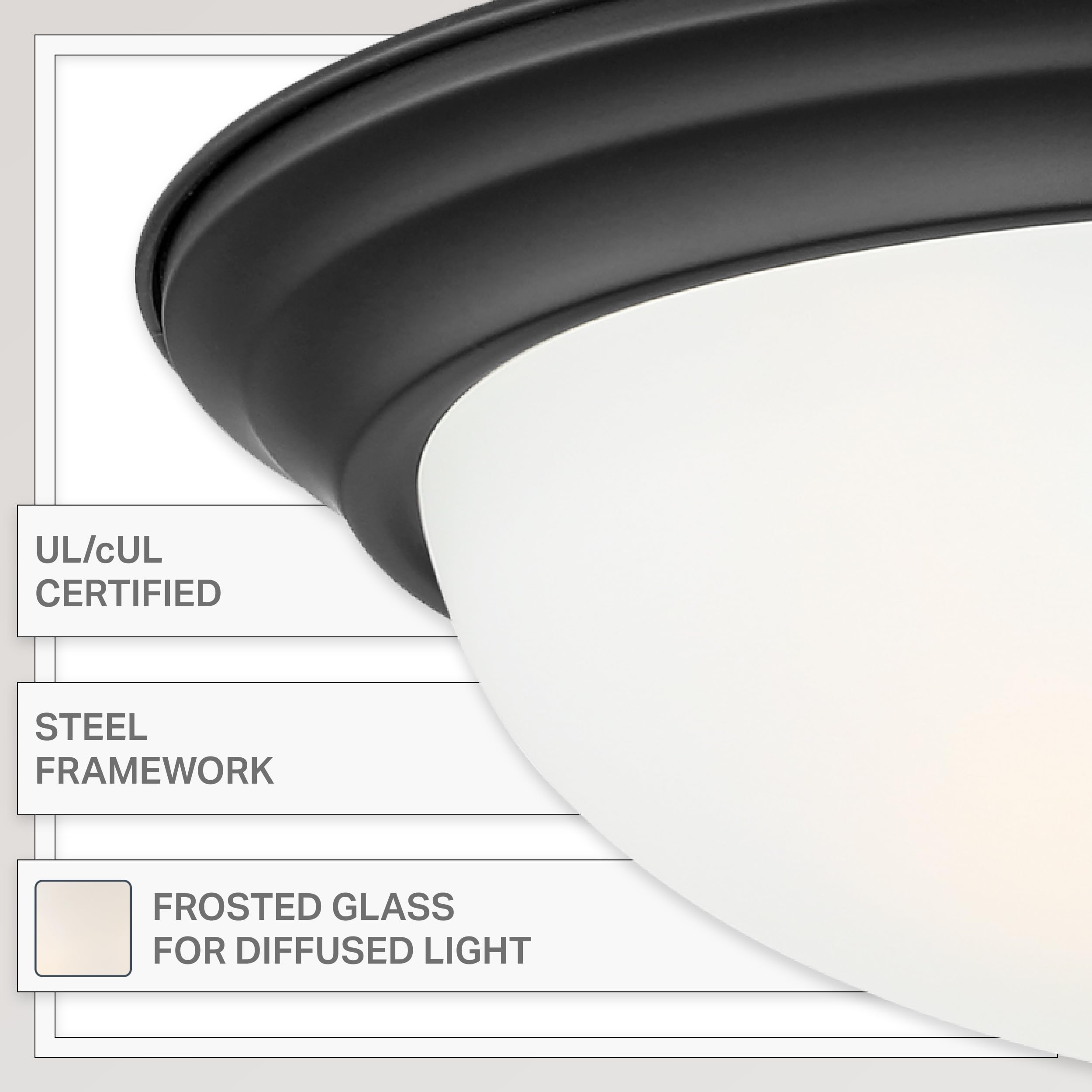 Designers Fountain 2-Light Flush Mount Ceiling Light, 11 Inch Lighting Fixture For Kitchen, Bedroom, Bathroom, And Hallway, Matte Black With Etched Glass, 1257S-Mb-W