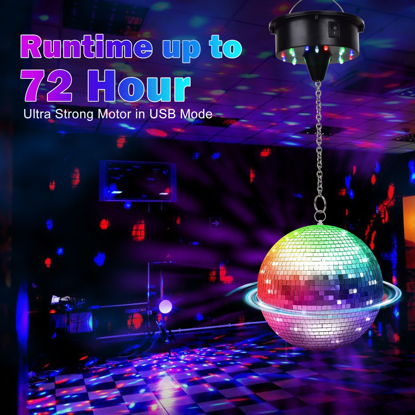 COOMATEC Rotating Disco Ball Light with Motor, 6-12RPM, 4 Colors, 6in Size, Black, Model 2025-MT06