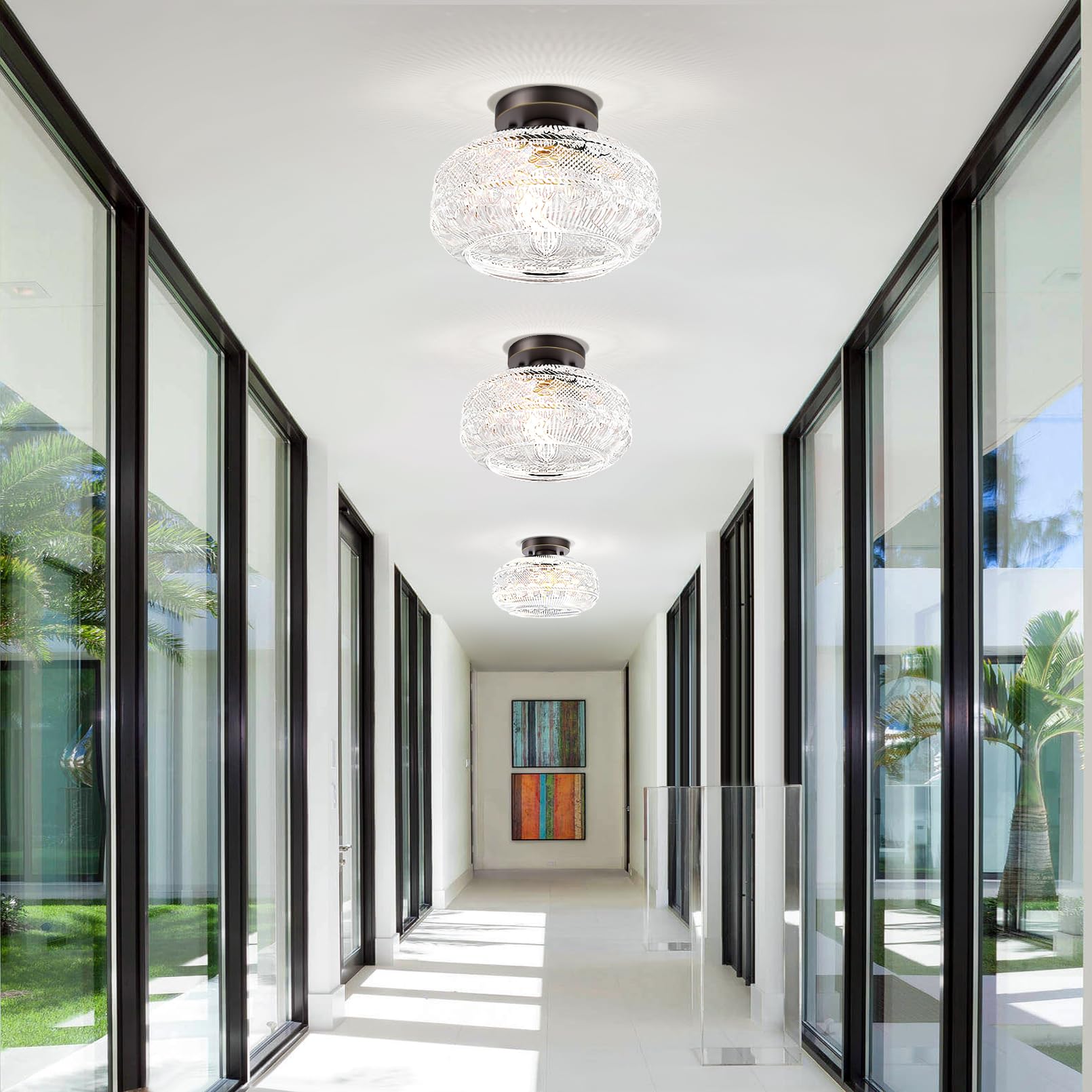 Apoto 11'' Large Semi Flush Mount Ceiling Light,Oil Rubbed Bronze Globe Glass Light Fixture,Vintage Hallway Light Fixture,Close