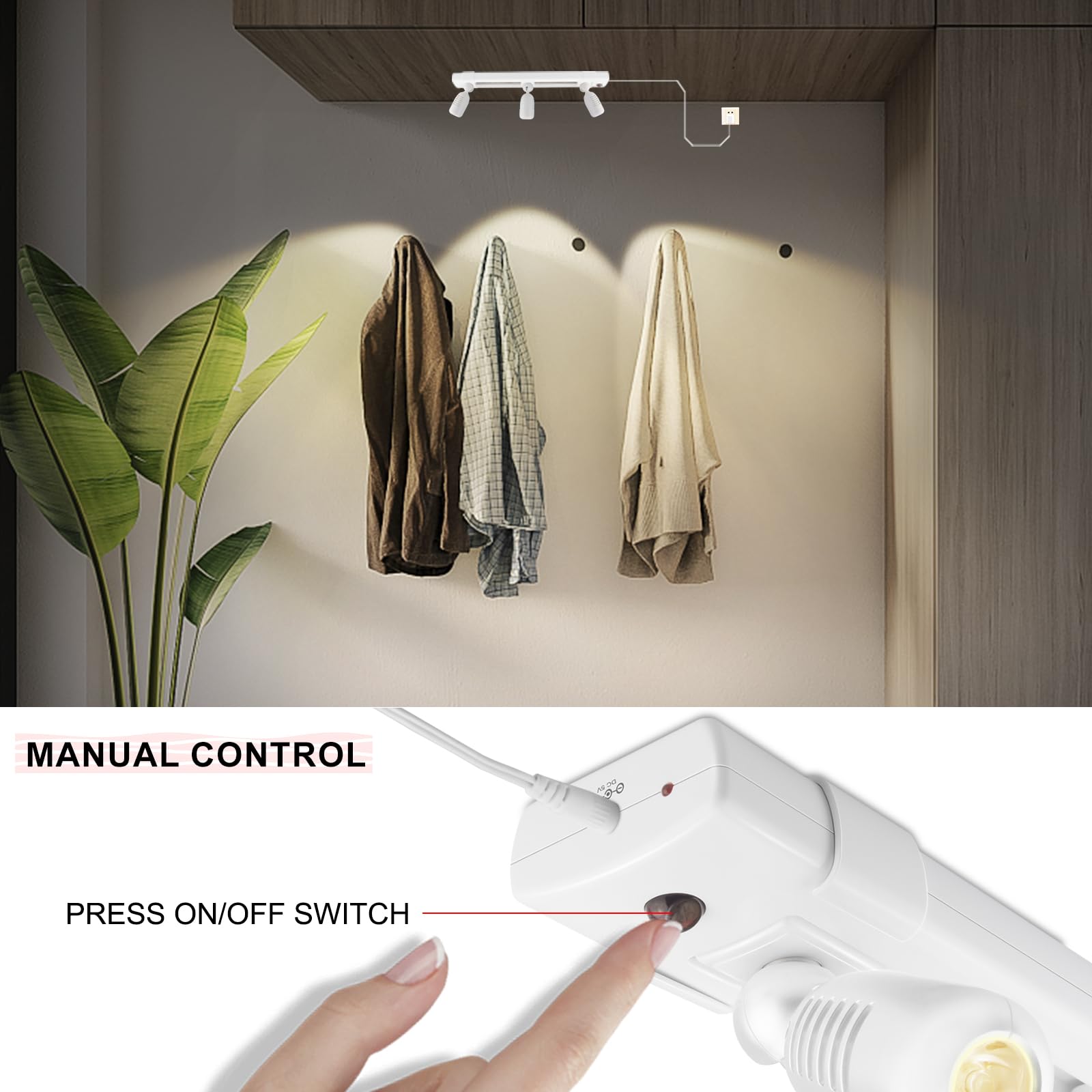 LUXSWAY LED Track Light, Dimmable Accent Spotlight with Remote, 3 Adjustable Heads, White, Model DY1830