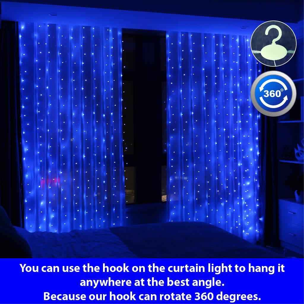 HXWEIYE 300LED Blue Fairy Curtain Lights with Remote, 9.8x9.8Ft, USB, Timer, Perfect for Bedroom, Outdoor, Weddings, Parties, Decorations