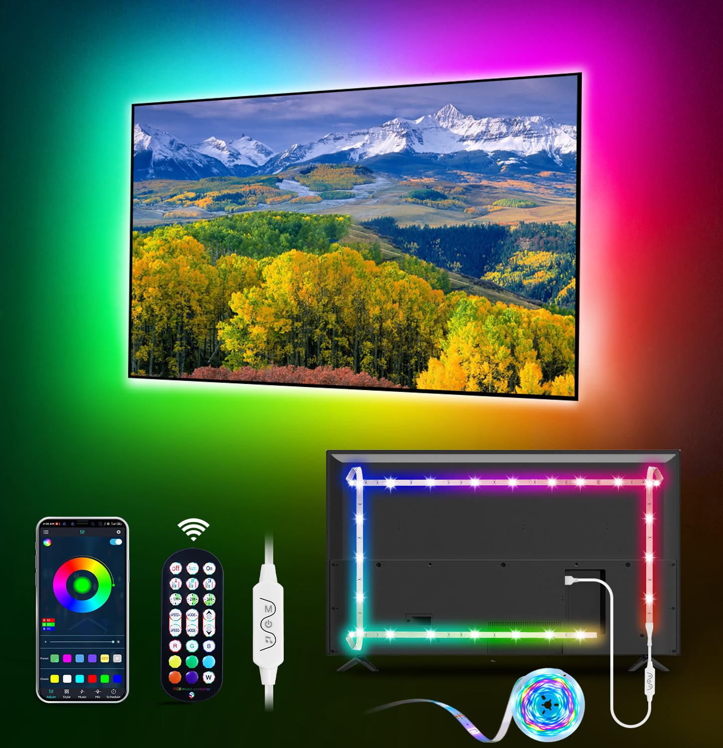 Led Lights For Tv Led Backlight, 16.4Ft Rgb Led Strip Lights For Tv Lights Behind, Maticod Usb Led Light Strip For 55-70In Tv, Bluetooth App Control Music Sync Strip Lighting For Christmas Decorations