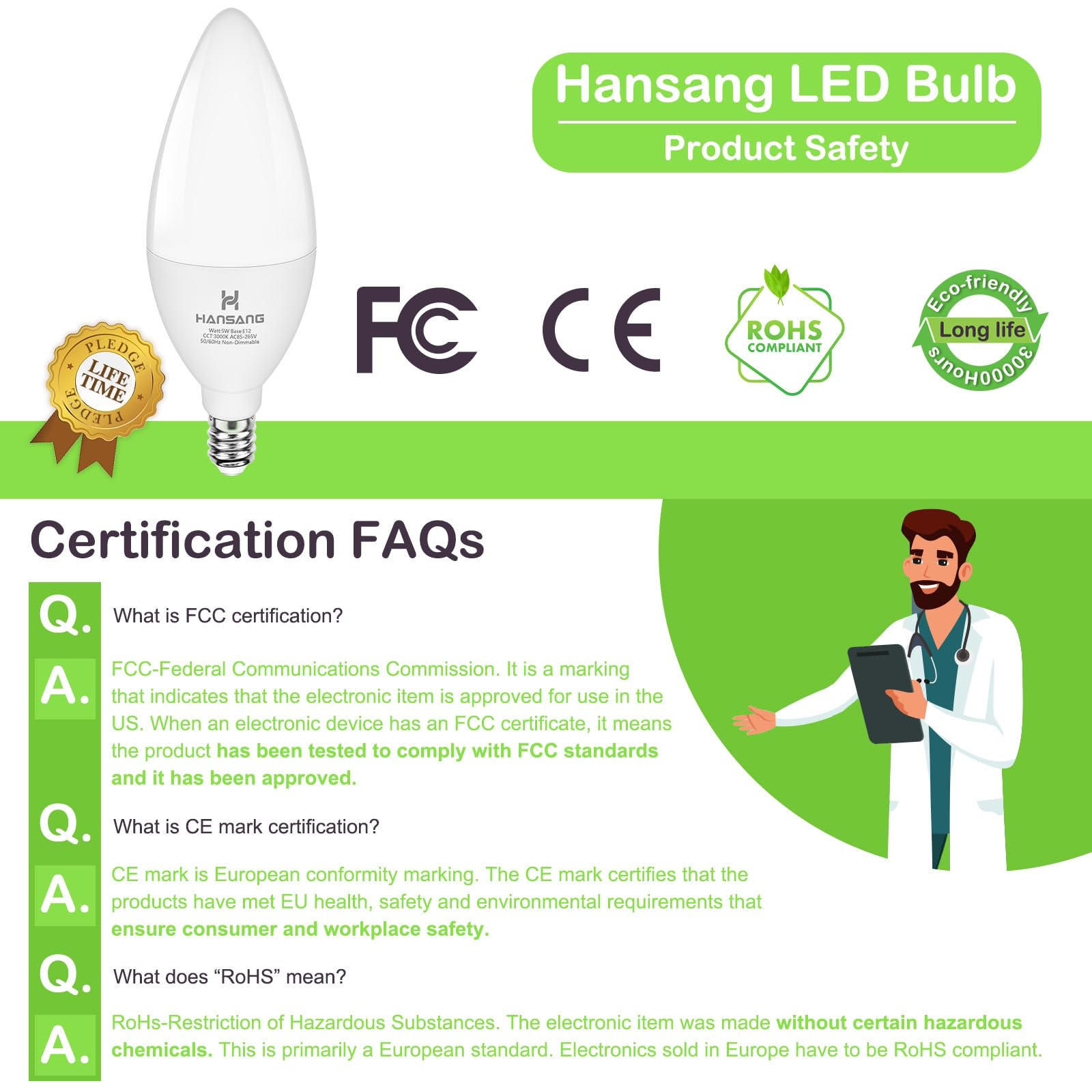 Hansang E12 Led Light Bulbs 4000K Natural Daylight, 60W Type B Light Bulb For Chandelier, Small Candelabra Base, B11 Ceiling Fan
