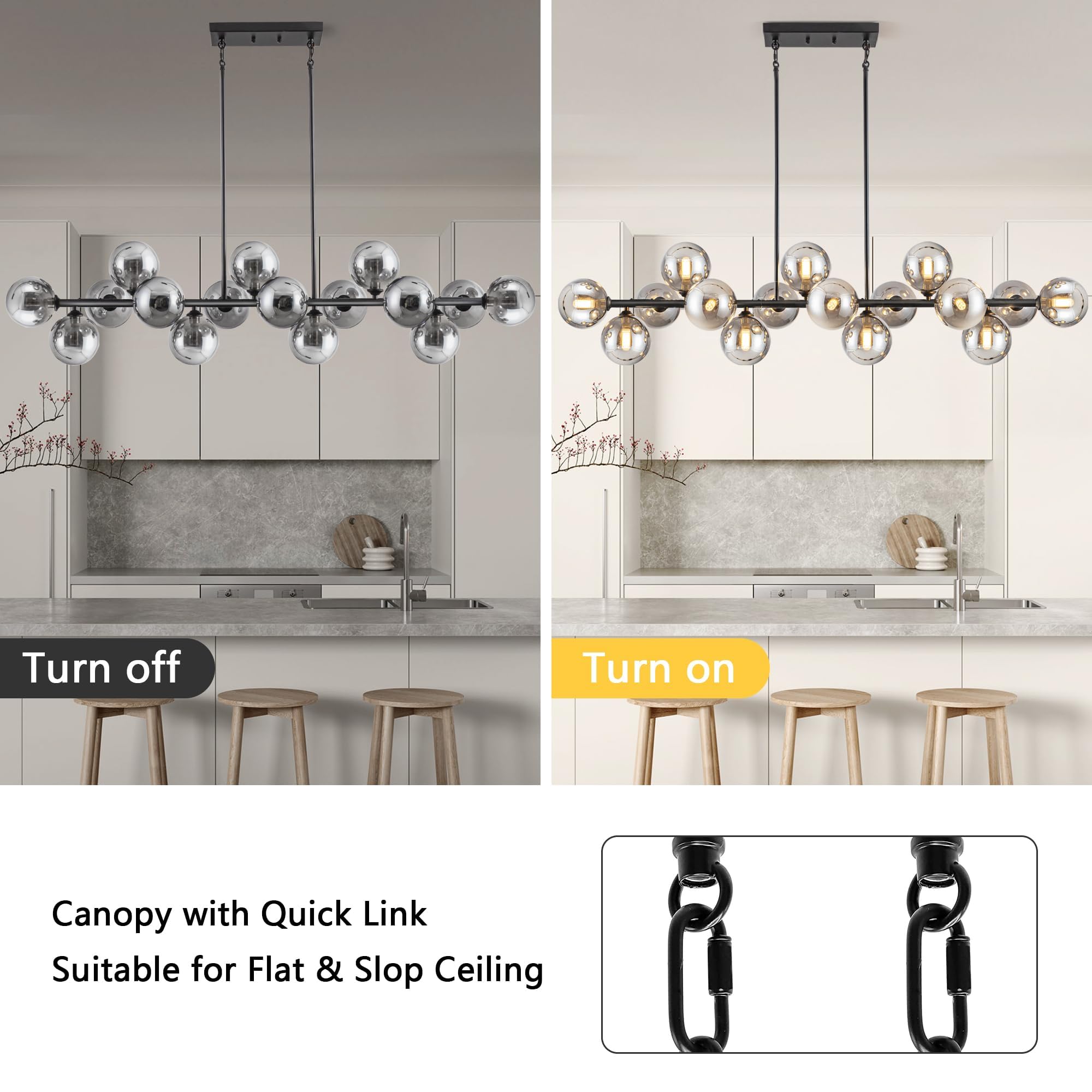 Chandelier,16-Light Large Pendant Lights Kitchen Island Modern Chandeliers For Dining Room Gray Island Lights For Kitchen Farmho