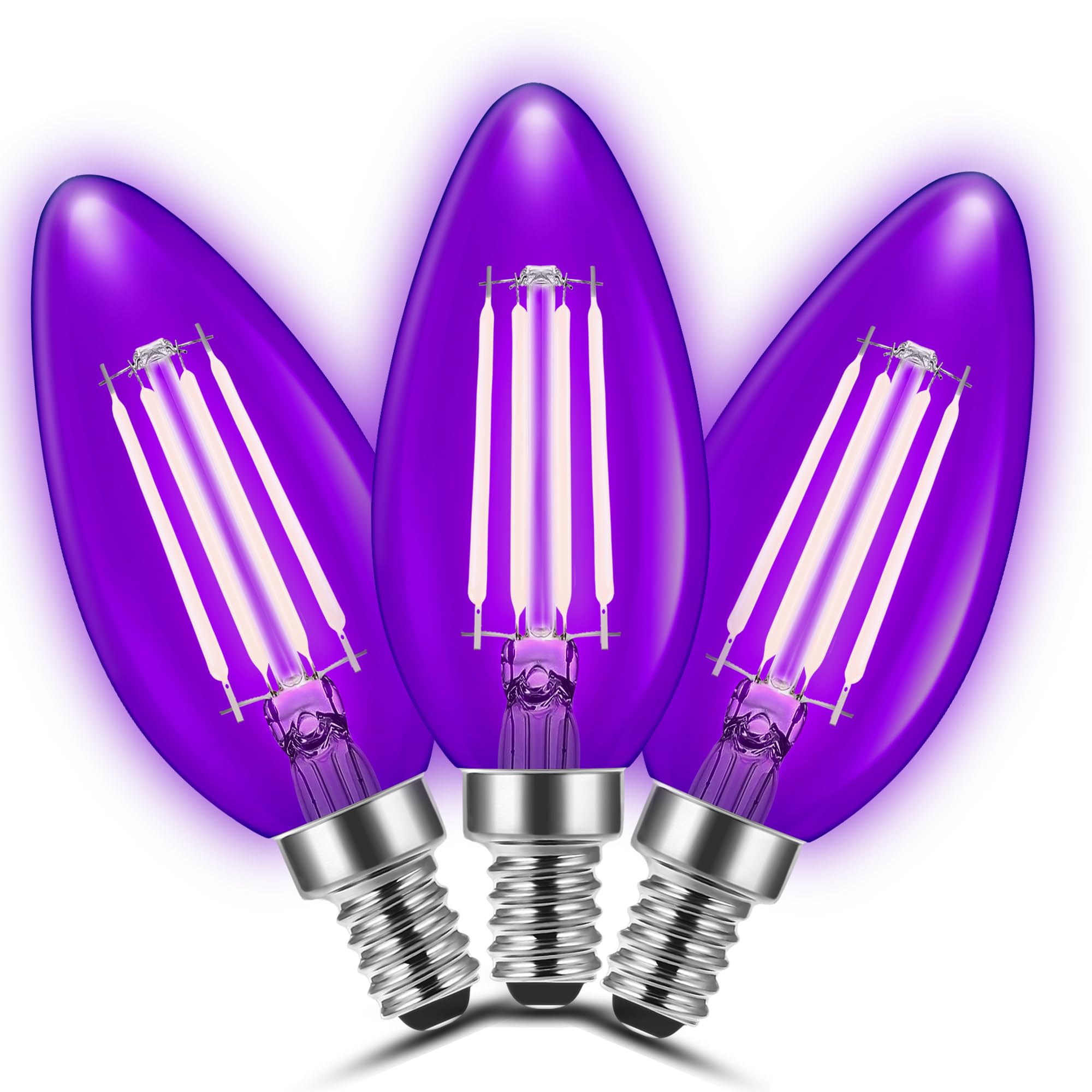 Flaspar 3 Pack E12 Led Purple Light Bulbs  E12 Filament Candelabra Bulb 4W 40W Equivalent  Vintage Led Purple Lights For Christmas Light Bulbs  Porch  Halloween Party  Black Decorative Lighting