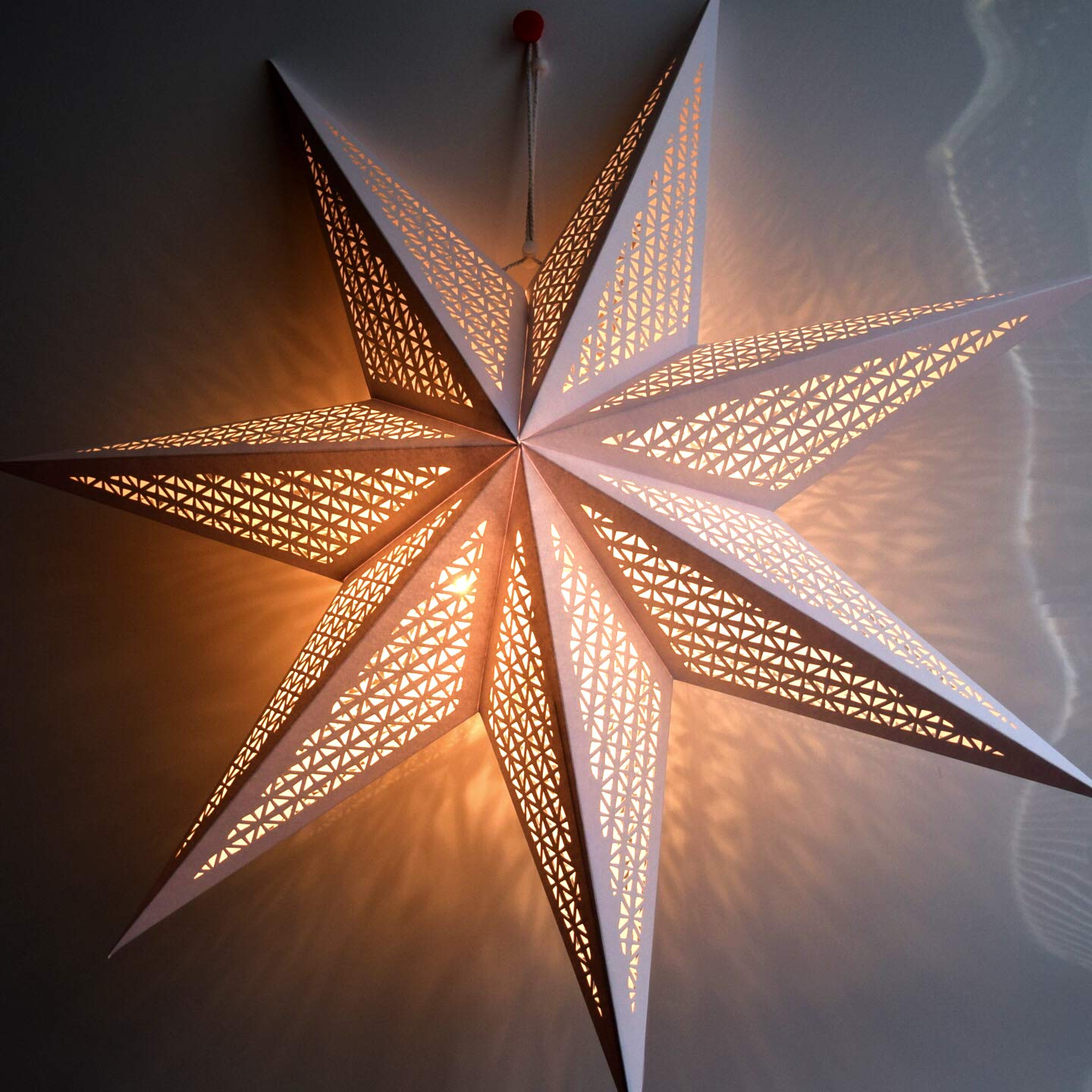 Paper Star Lantern Decoration (Cosmic White 7-Point Lighted Star) - Perfect For Weddings, Christmas Holiday, Birthday Party Cele