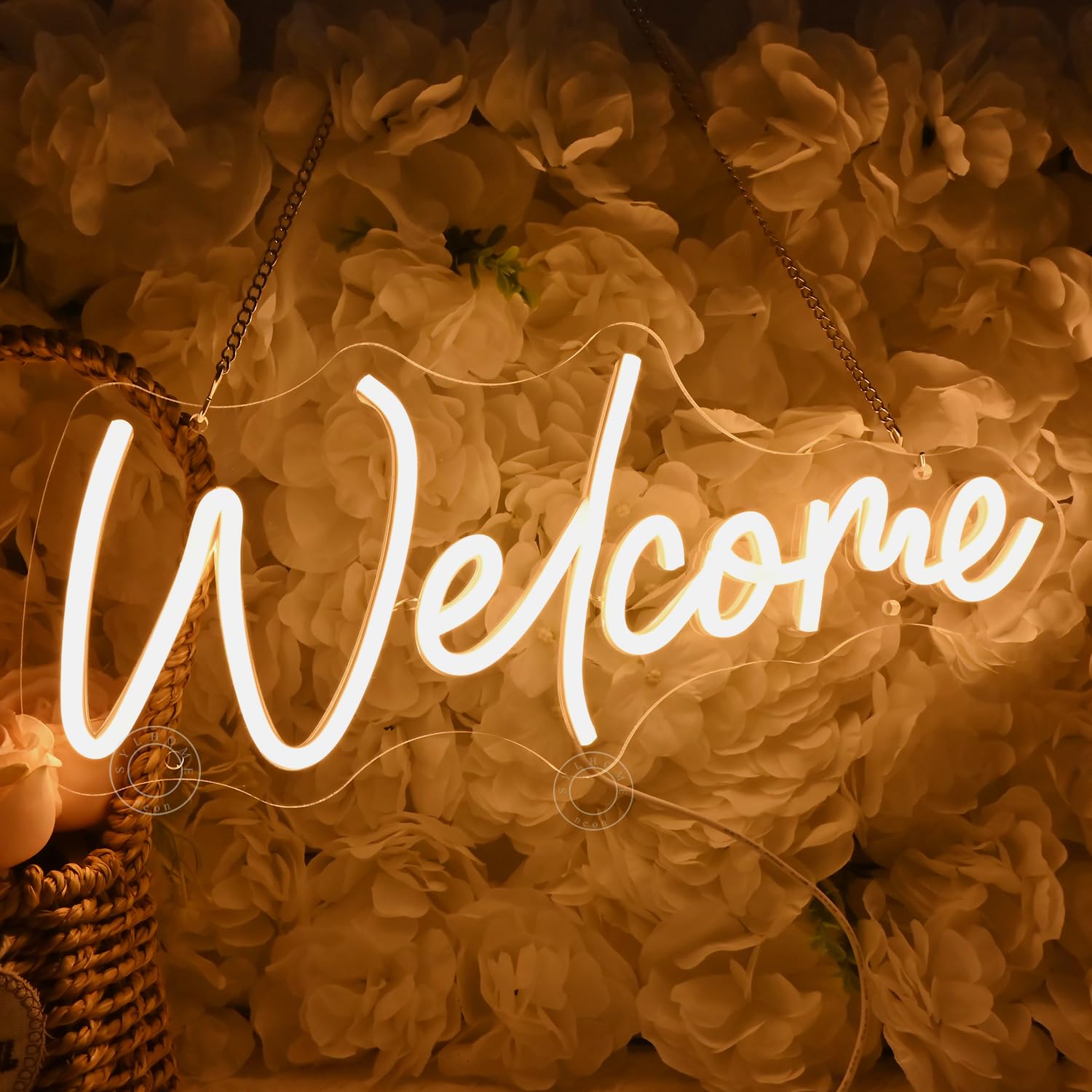 SYLHOME LED Neon Welcome Sign - Warm White Acrylic - 15.75in X 6.5in - Open Door Wall Decor for Business, Home, Bar, Pub, Party