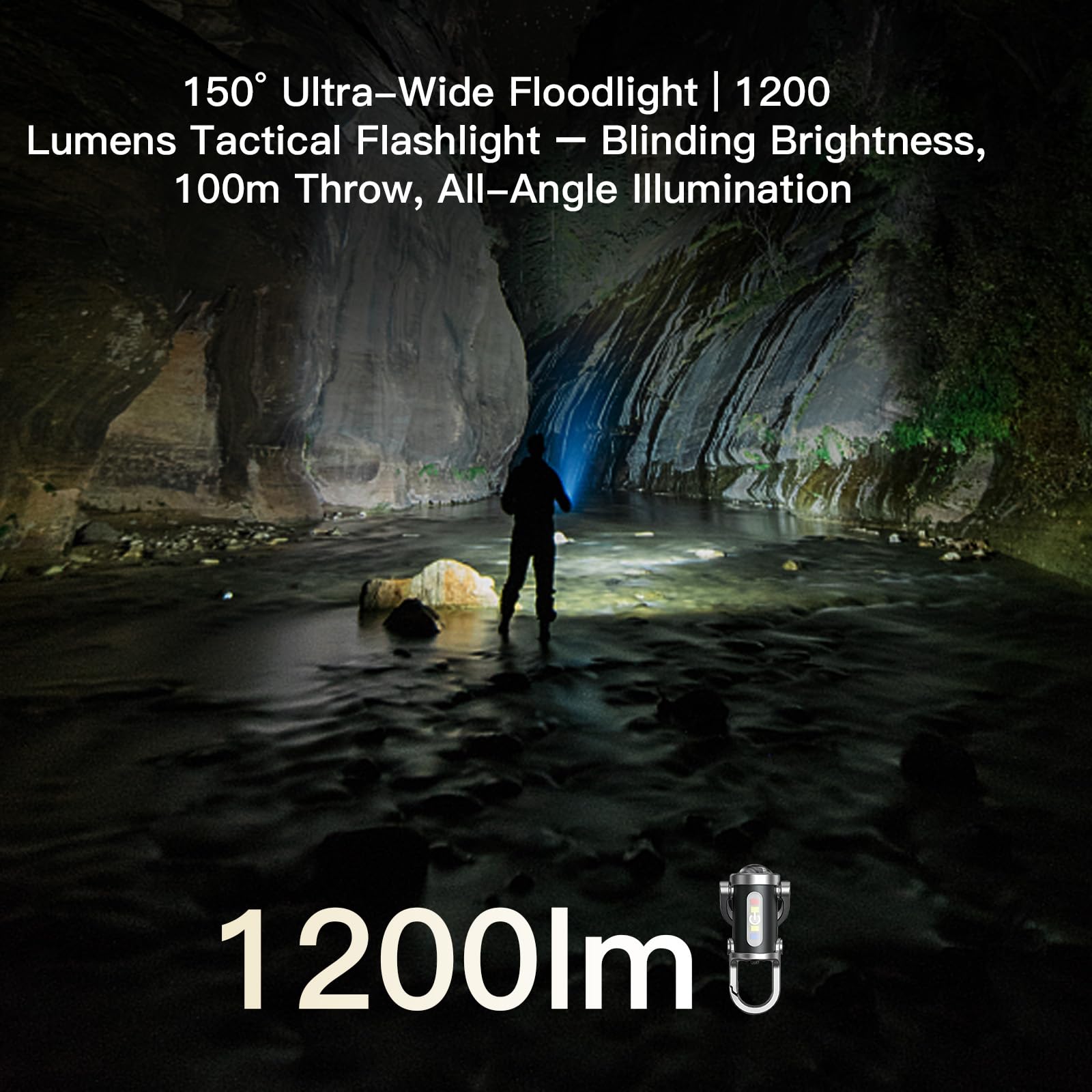 BudaTao 3-in-1 Emergency Keychain Flashlight, 500 Lumens, USB-C Rechargeable, IPX7 Waterproof, Black & Silver, Model BudaTao01