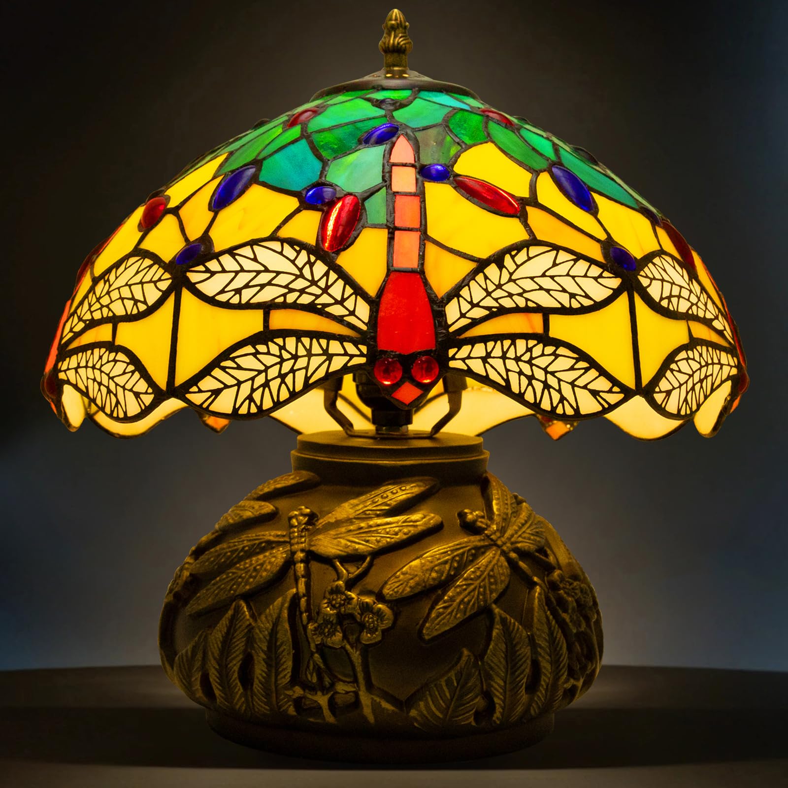 Ppbmocw Tiffany Lamp,12 Inch Stained Glass Lamp,Dragonfly Tiffany Style Table Lamp Included E26 Led With Remote Control For Beds