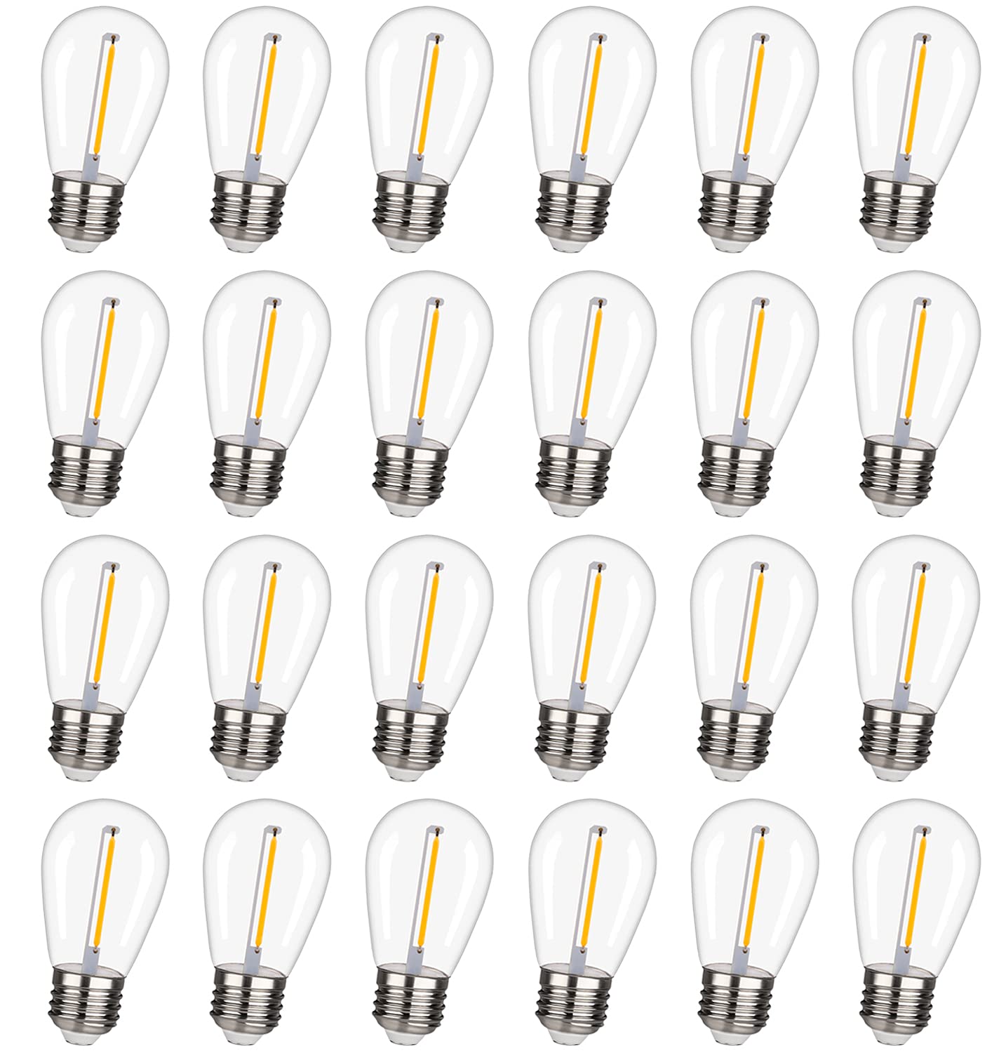 CLSETAIC S14 String Light Bulbs, Waterproof LED Replacement, Warm White 2200K, E26 Base, 24 Count, Plastic