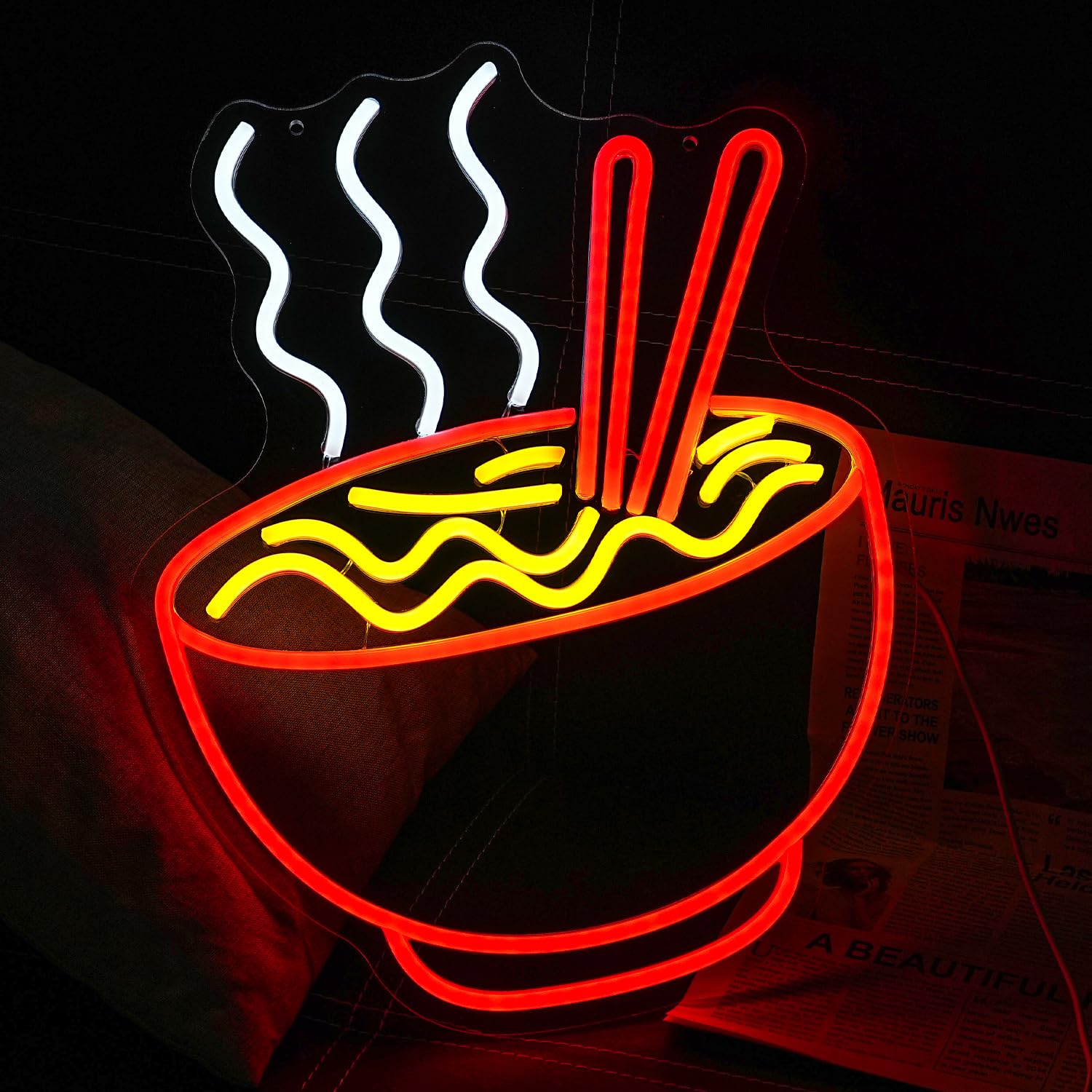 LULANMP Ramen Neon Sign - Dimmable LED Wall Light for Home Bar, Kitchen, Cafe - Red Acrylic, 16.5'' x 12.9''