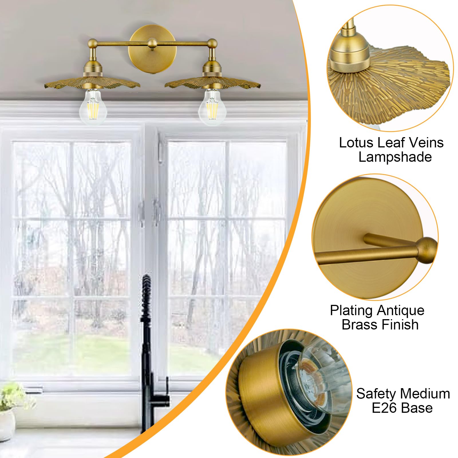 PASSICA DECOR Hardwired Wall Sconce 2-Light Antique Brass Flower Shade Model U613-03-2H