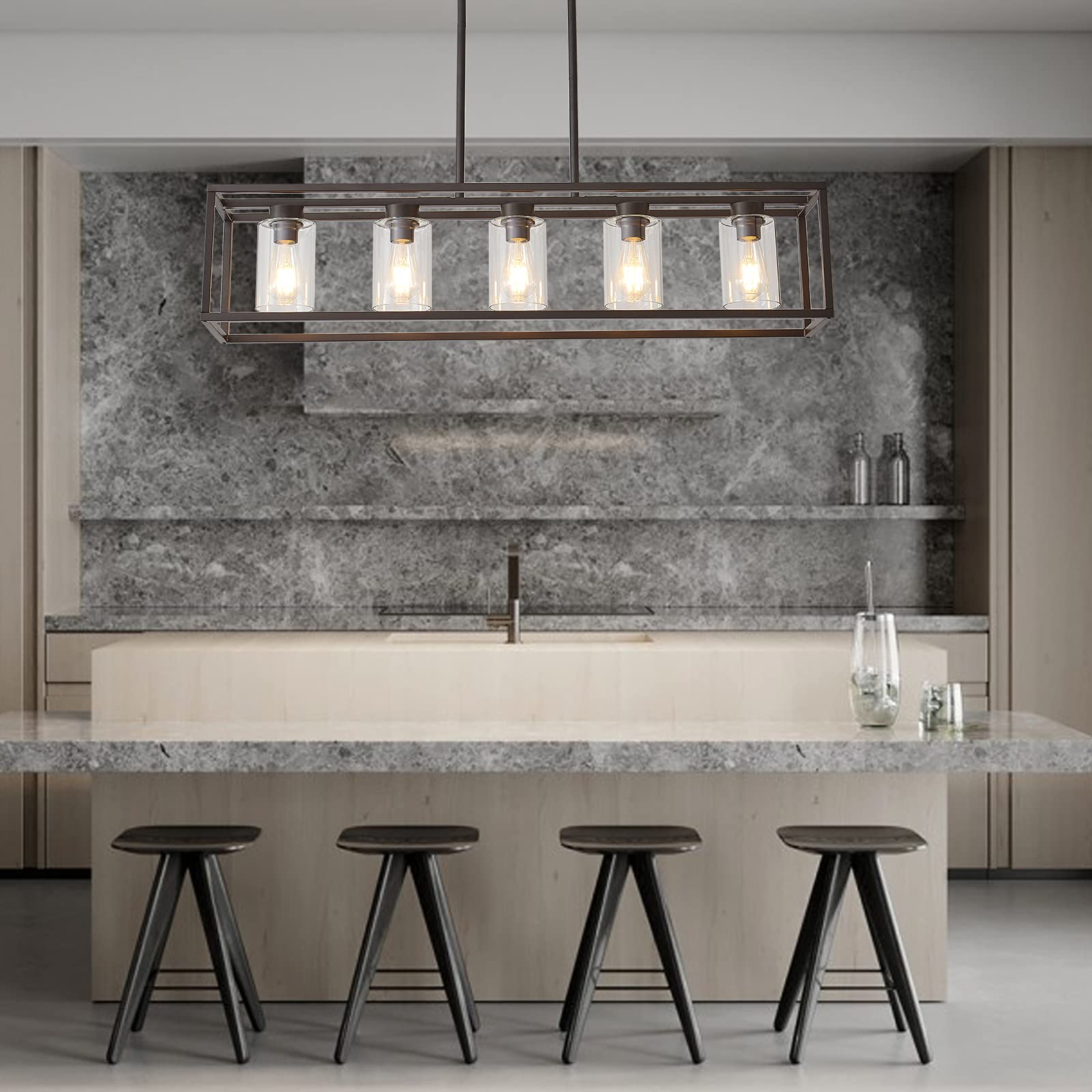 Xilicon 5-Light Oil Rubbed Bronze Farmhouse Chandelier With Glass Shades For Dining Room