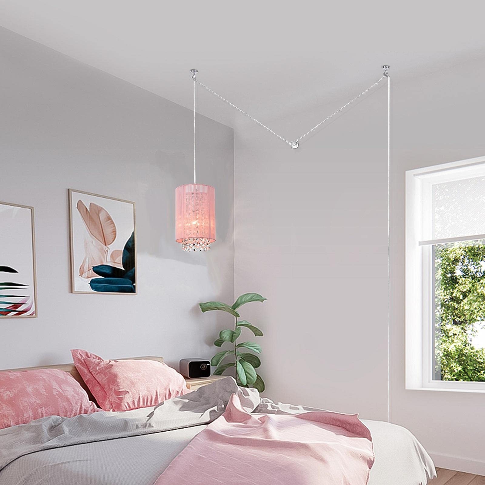 Lalula Pink Hanging Lamp Chandelier - 5.9 Plug-In Light Fixture For Girls Room, Nursery, Vanity, Bathroom, Closet