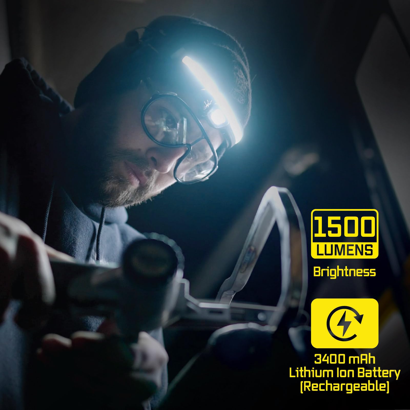 Rechargeable Led Headlamp - Liteband Pro 1500 Lumens Super Bright Head Lamp, Powerful Battery Powered Tactical Headlamps, Campin