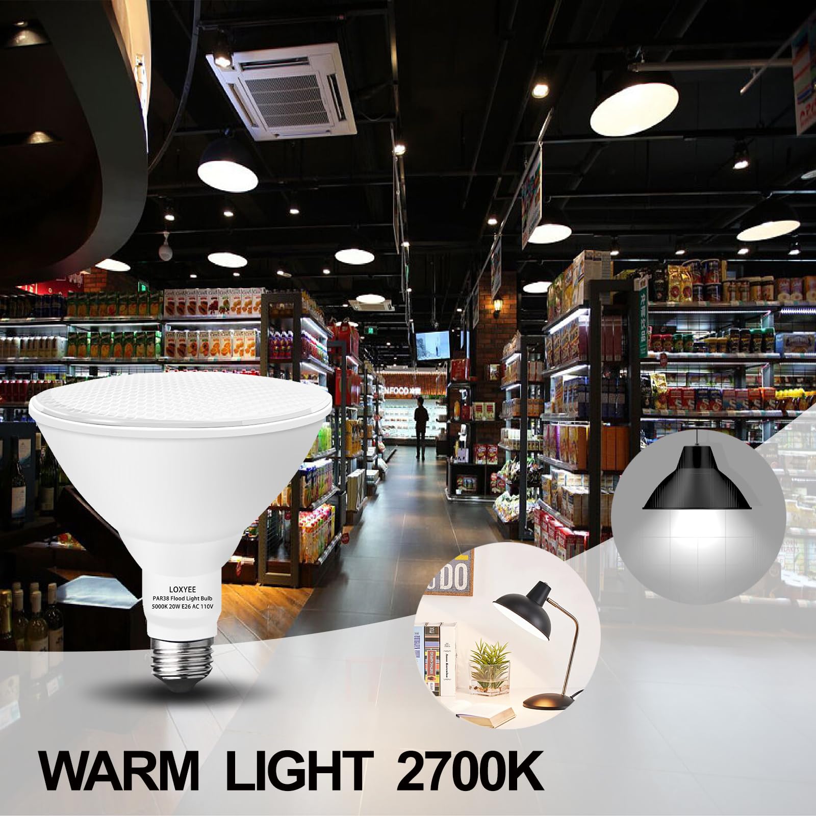 Loxyee 2 Pack Led Par38 Dusk To Dawn Flood Light Bulbs Outdoor ,20W(200W Equivalent) E26 Base Flood Light Bulbs,2700K Daylight 1