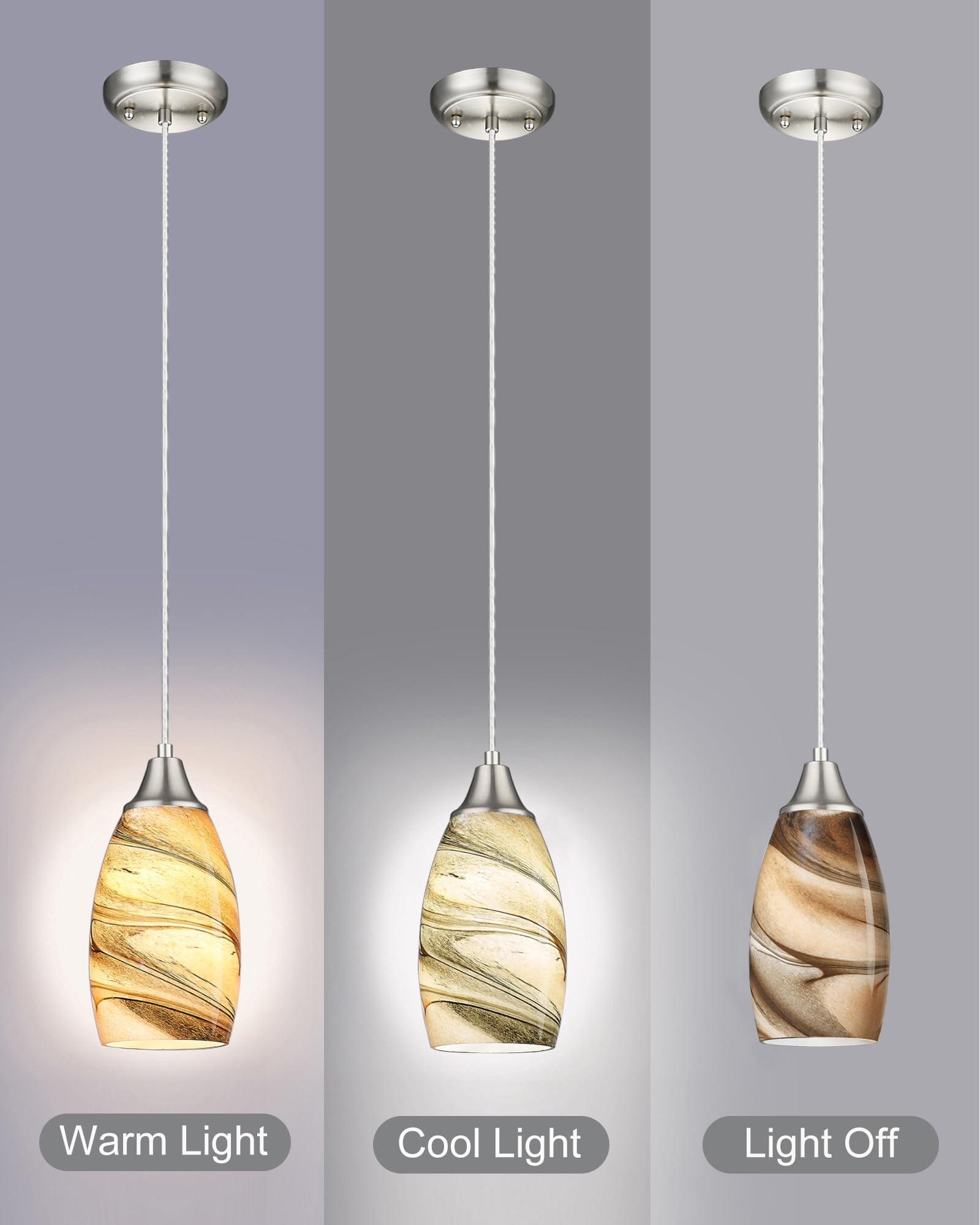 karyfine Mini Pendant Light Brown Glass Shade Adjustable Cord Kitchen Island Light 1001AP