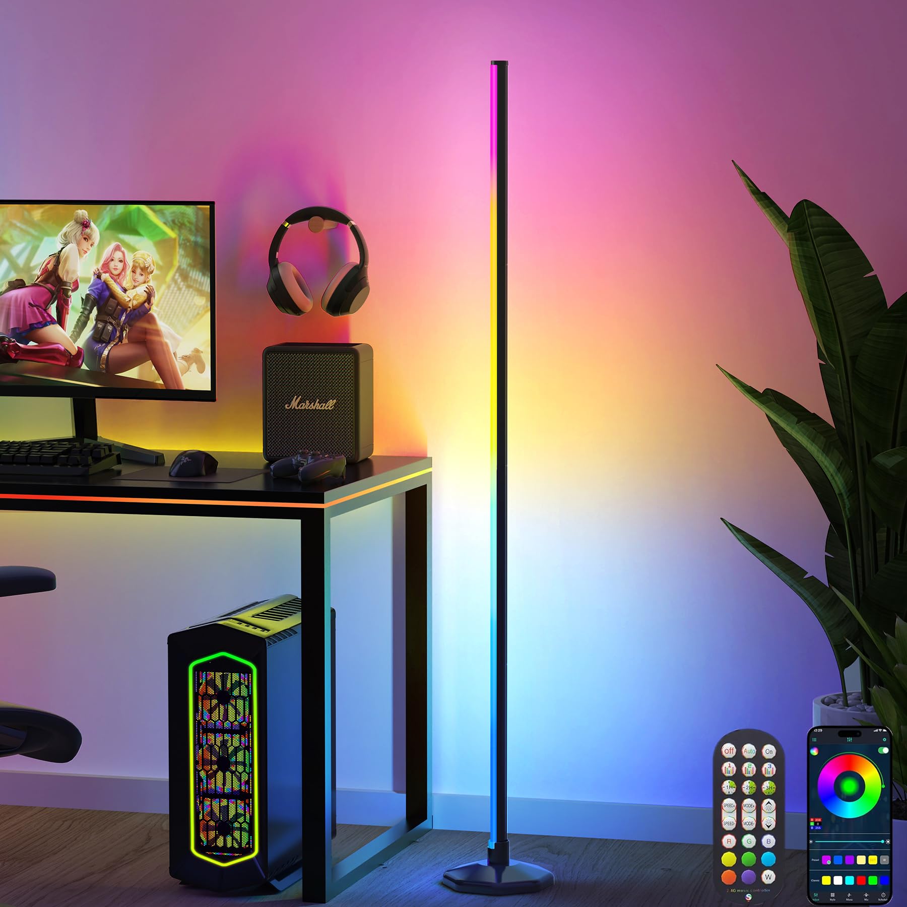 Corner Floor Lamp 2 Packs, Compatible with Alexa & Google Home, Smart RGB LED Corner Lamp with Music Sync 16M Colors 68+ Scene, 