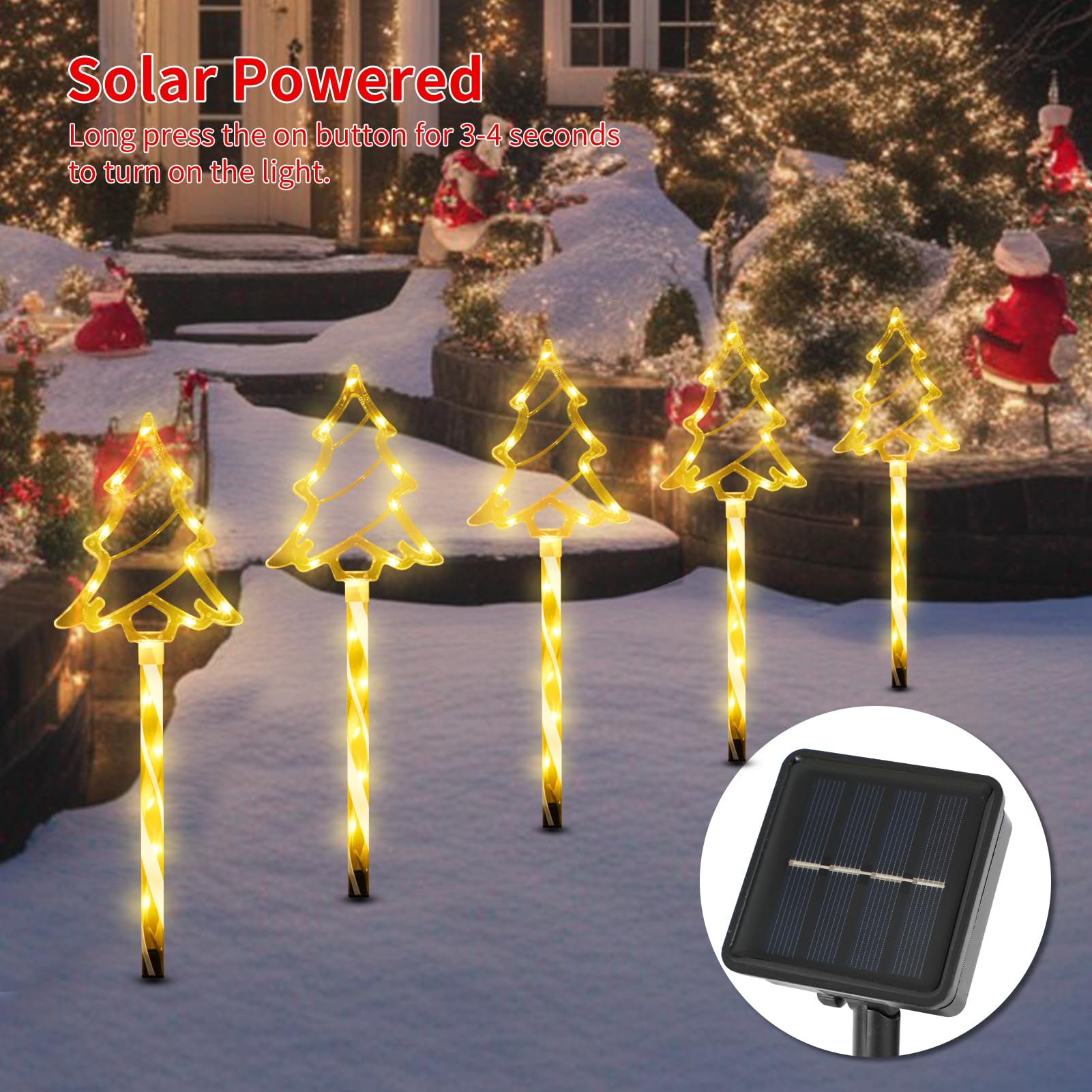 Christmas Solar Pathway Lights Outdoor Decorations  8 Modes Xmas Tree Candy Lights Waterproof Led Garden Stake Light For Walkway Yard Lawn Porch Holiday Decor 5-Pack (Yellow Tube Tree  5 Pack)