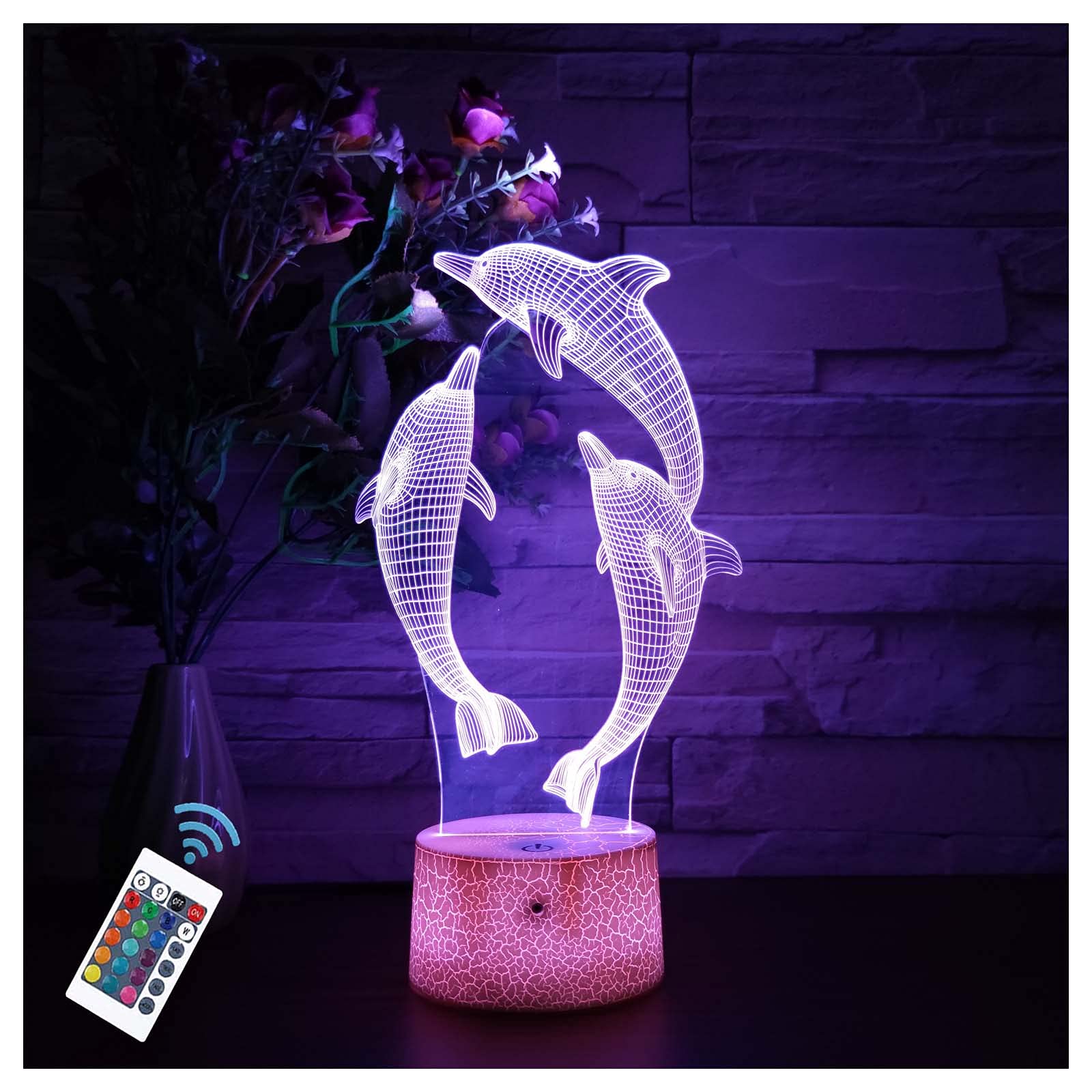 Glorivo Dolphin Night Light,16 Colors Remote Control & Smart Touch Dimmable 3D Illusion Bedside Lamp,Bedroom Decoration Birthday